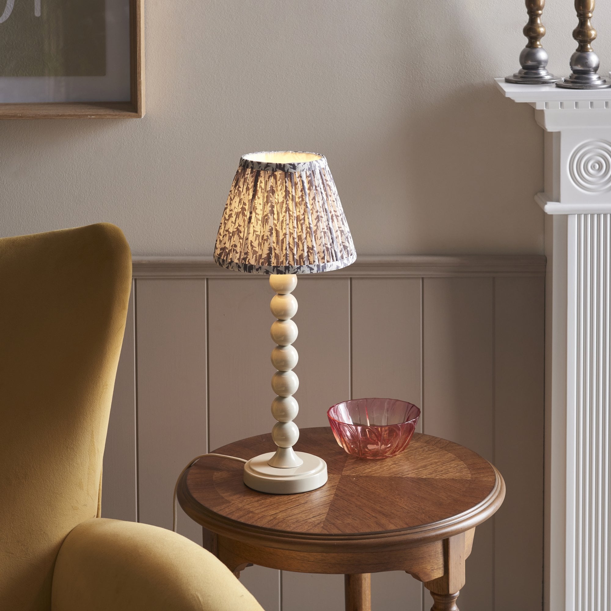 Endon Higgledy Table Gloss Almond White Lamp & Leaf 20cm Pearl Grey Shade