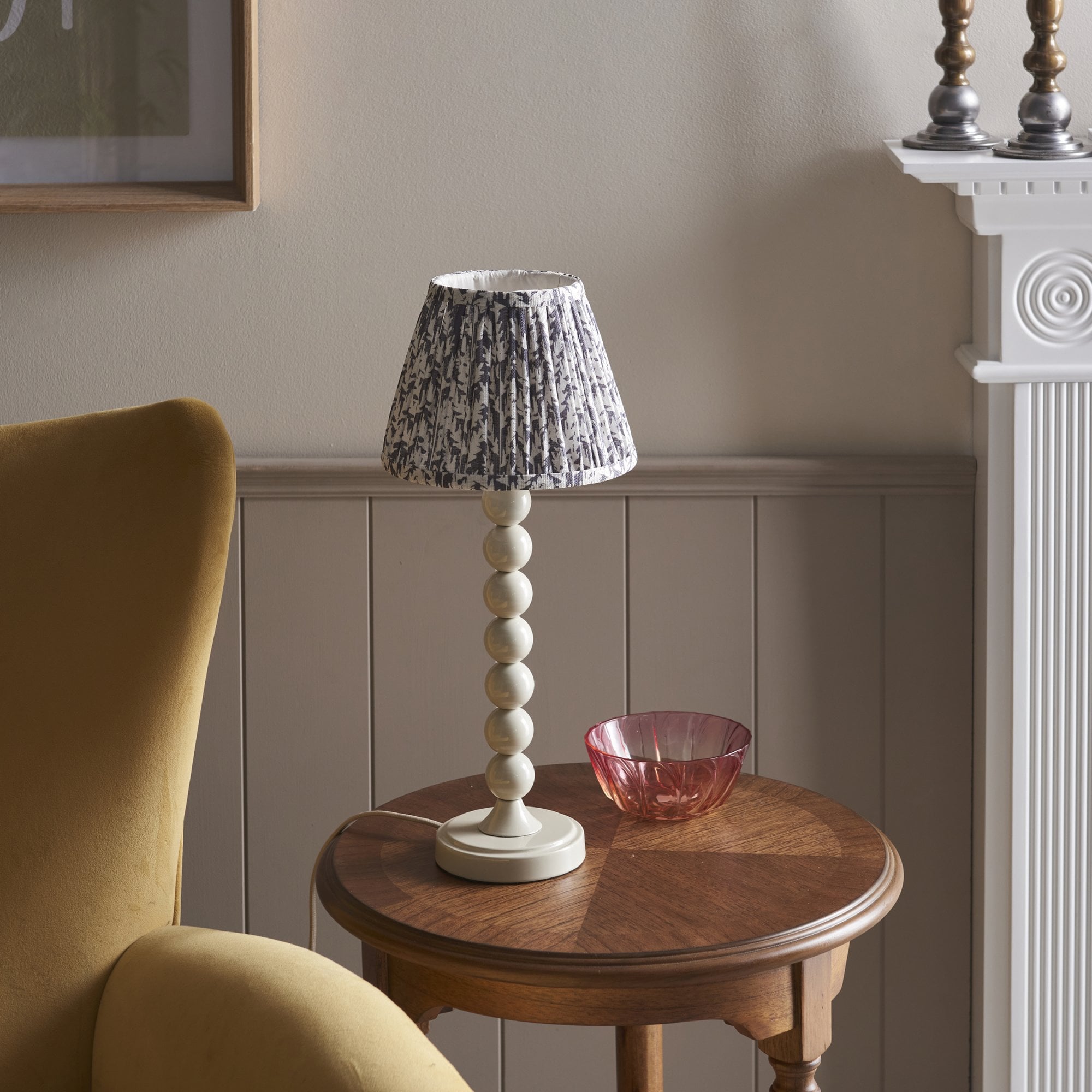 Endon Higgledy Table Gloss Almond White Lamp & Leaf 20cm Pearl Grey Shade