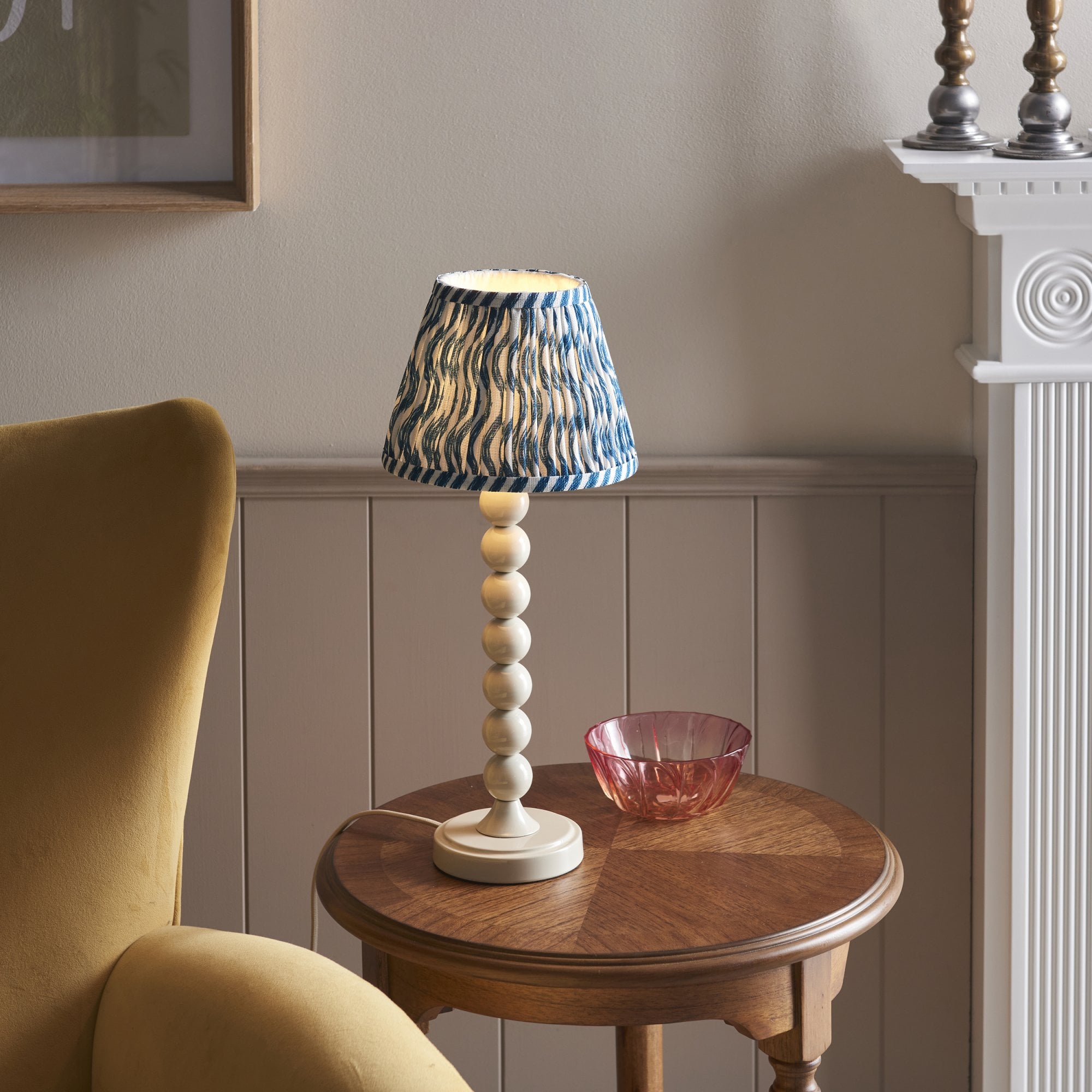 Endon Higgledy Gloss Almond White Table Lamp & Ripple 20cm Marlin Blue Shade
