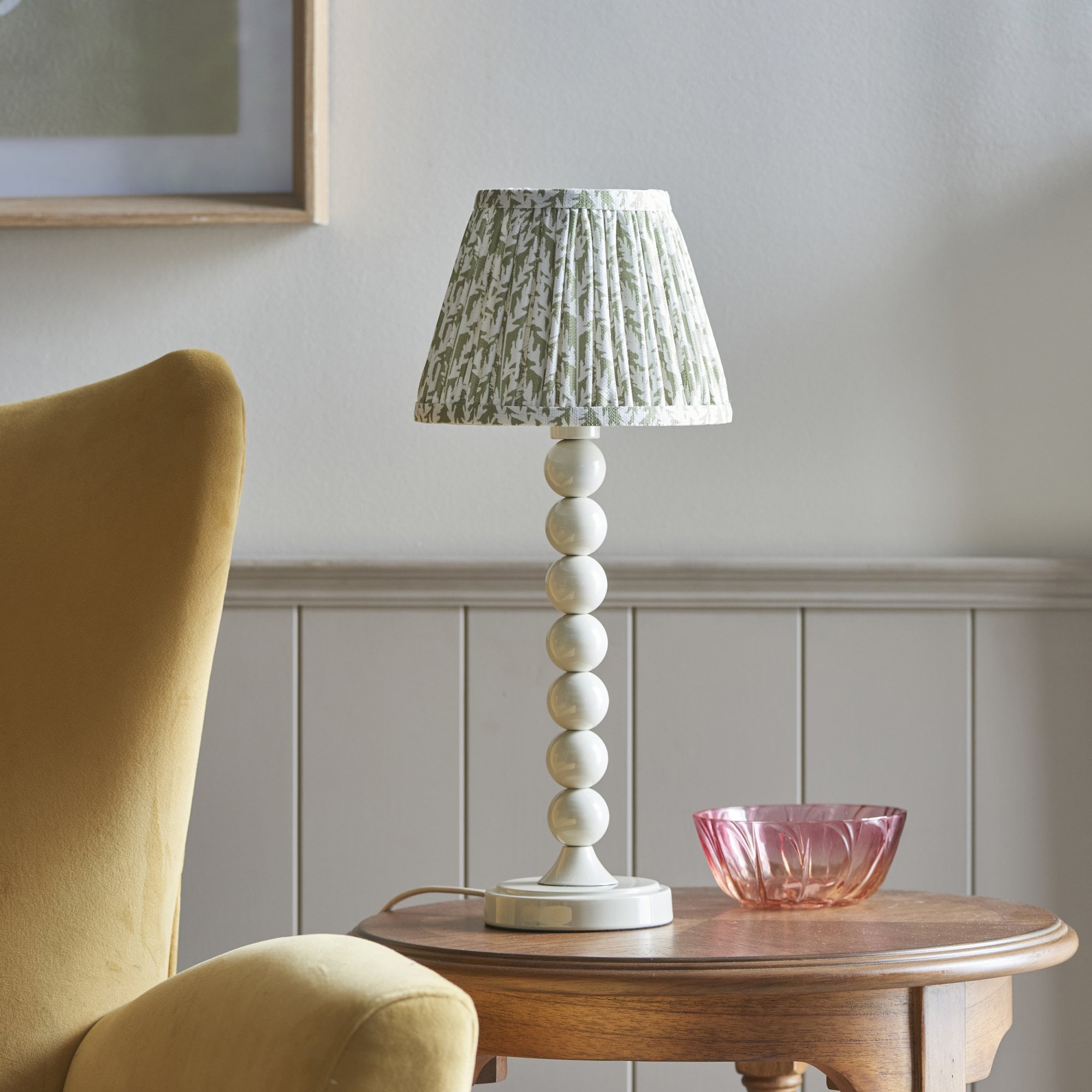 Endon Higgledy Gloss Almond White Table Lamp & Leaf 20cm Herb Garden Green Shade