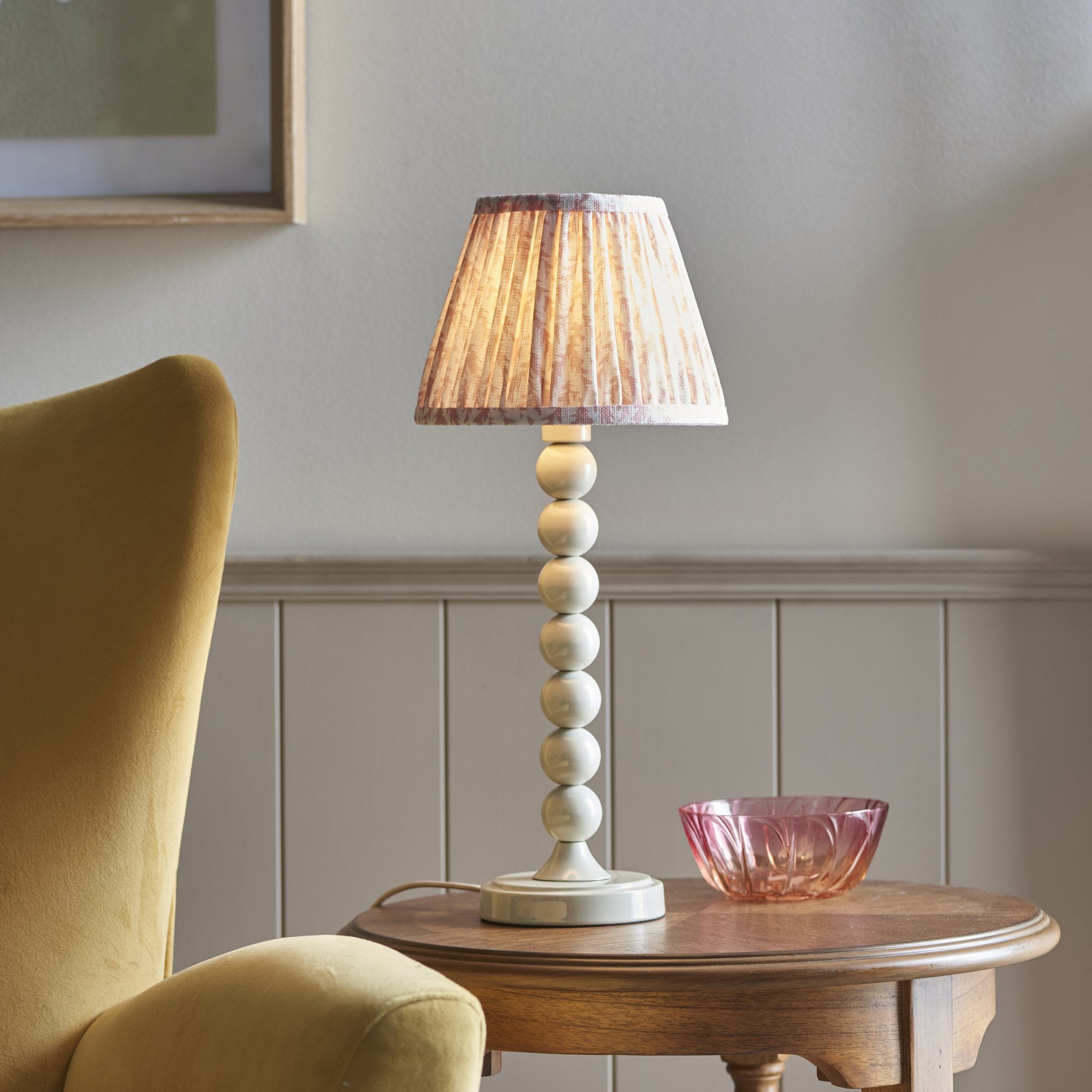 Endon Higgledy Gloss Almond White Table Lamp & Leaf 20cm Peachy Keen Shade