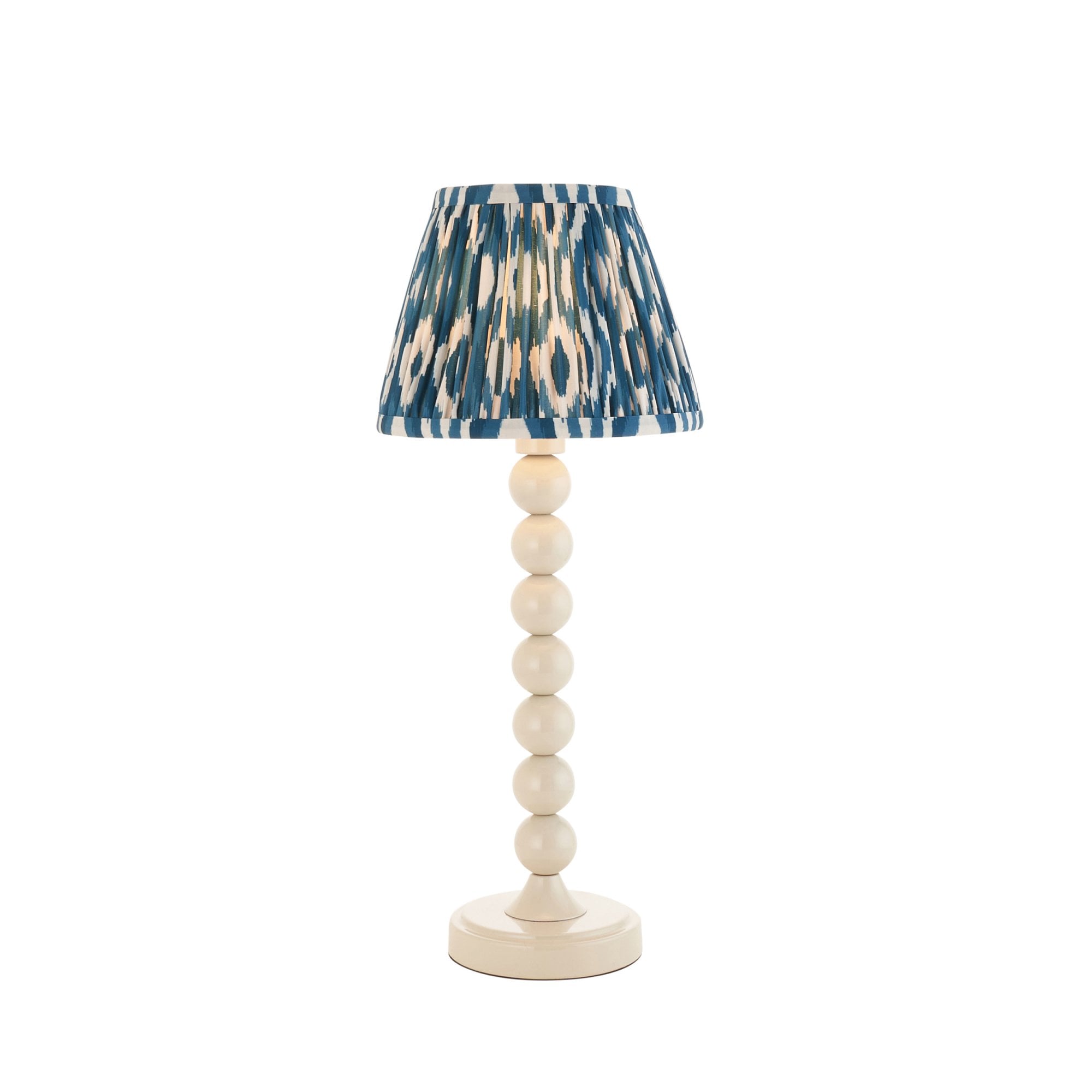 Endon Higgledy Gloss Almond White Table Lamp & Ikat 20cm Marlin Blue Shade