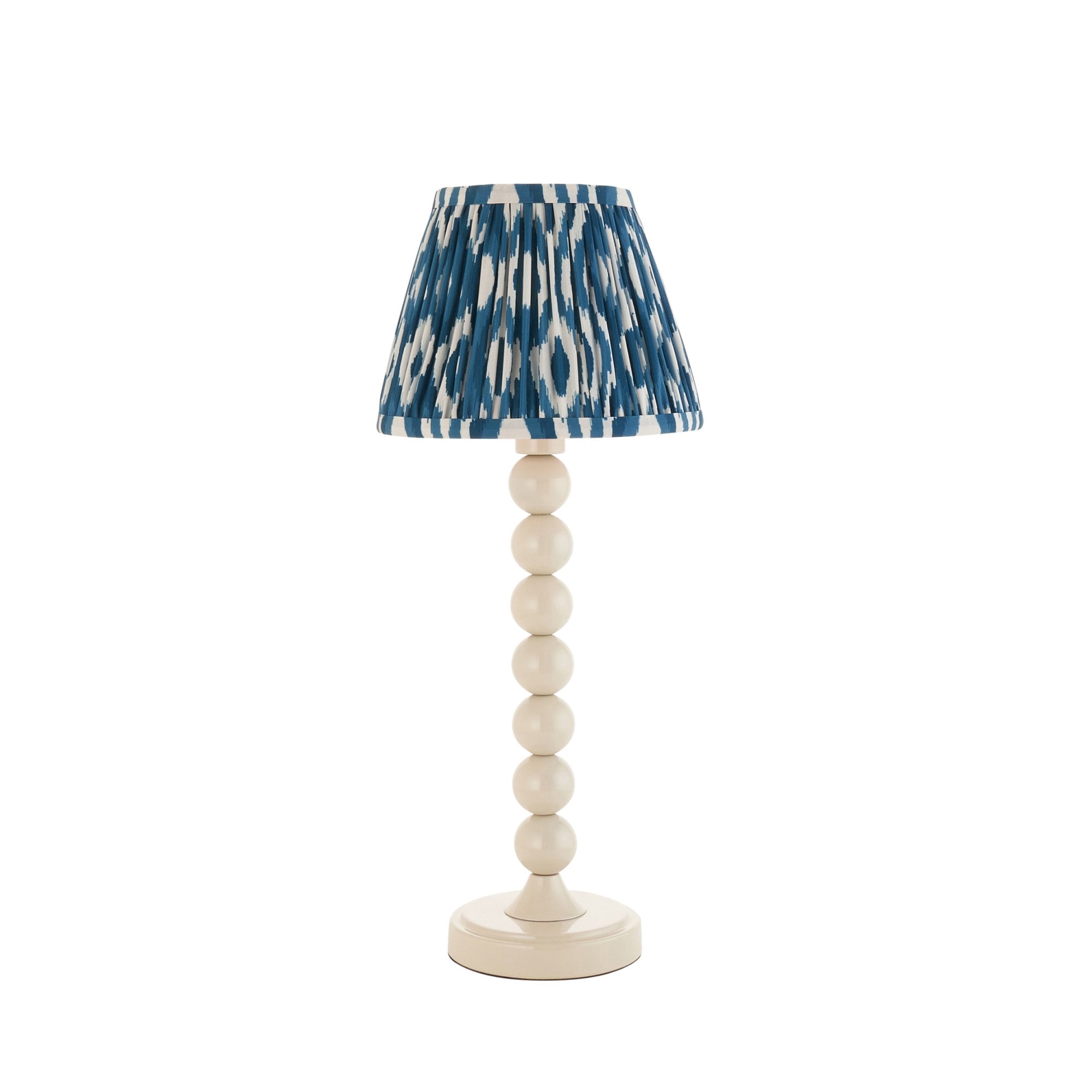 Endon Higgledy Gloss Almond White Table Lamp & Ikat 20cm Marlin Blue Shade