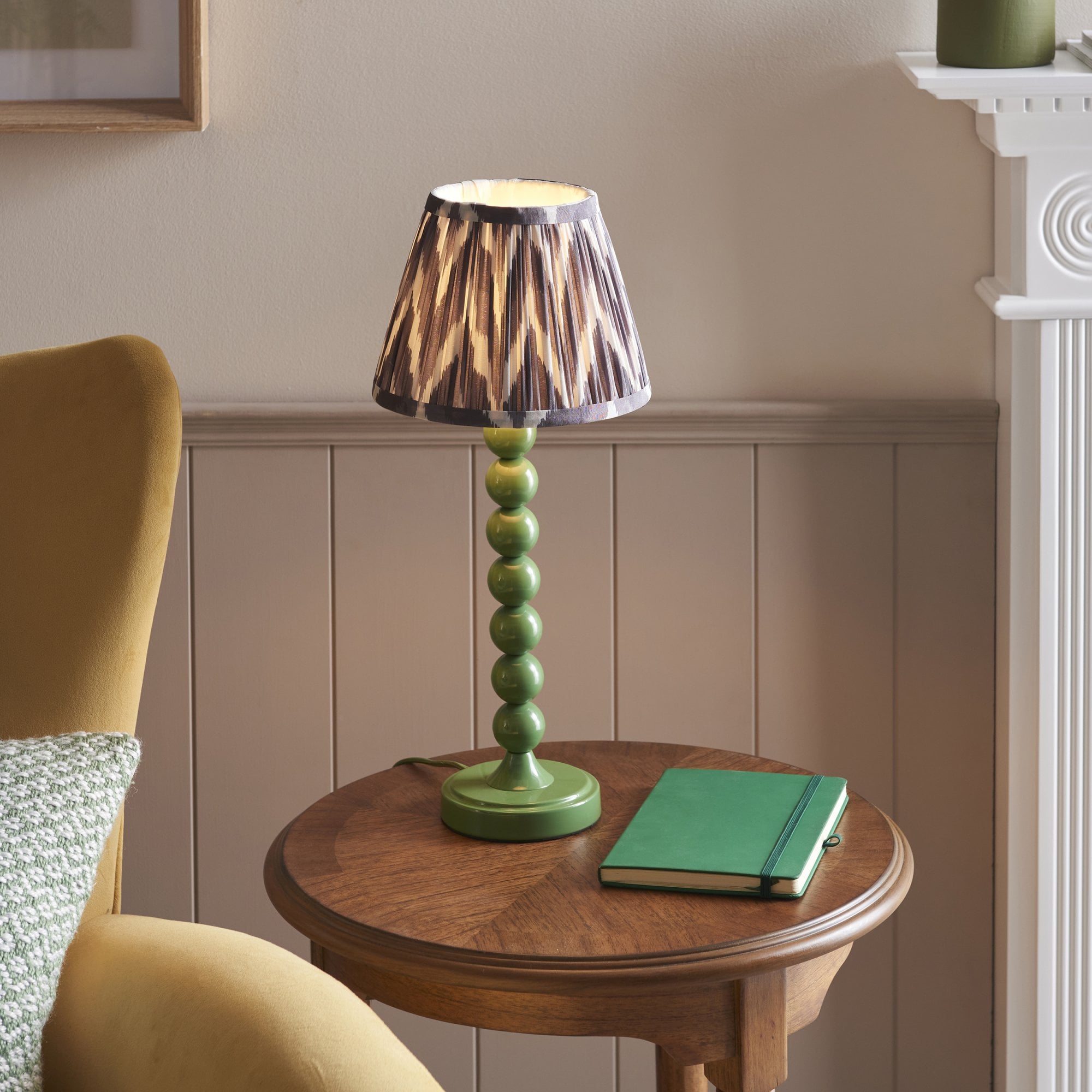 Endon Higgledy Gloss Cotswold Green Table Lamp & Zigzag 20cm Pearl Grey Shade