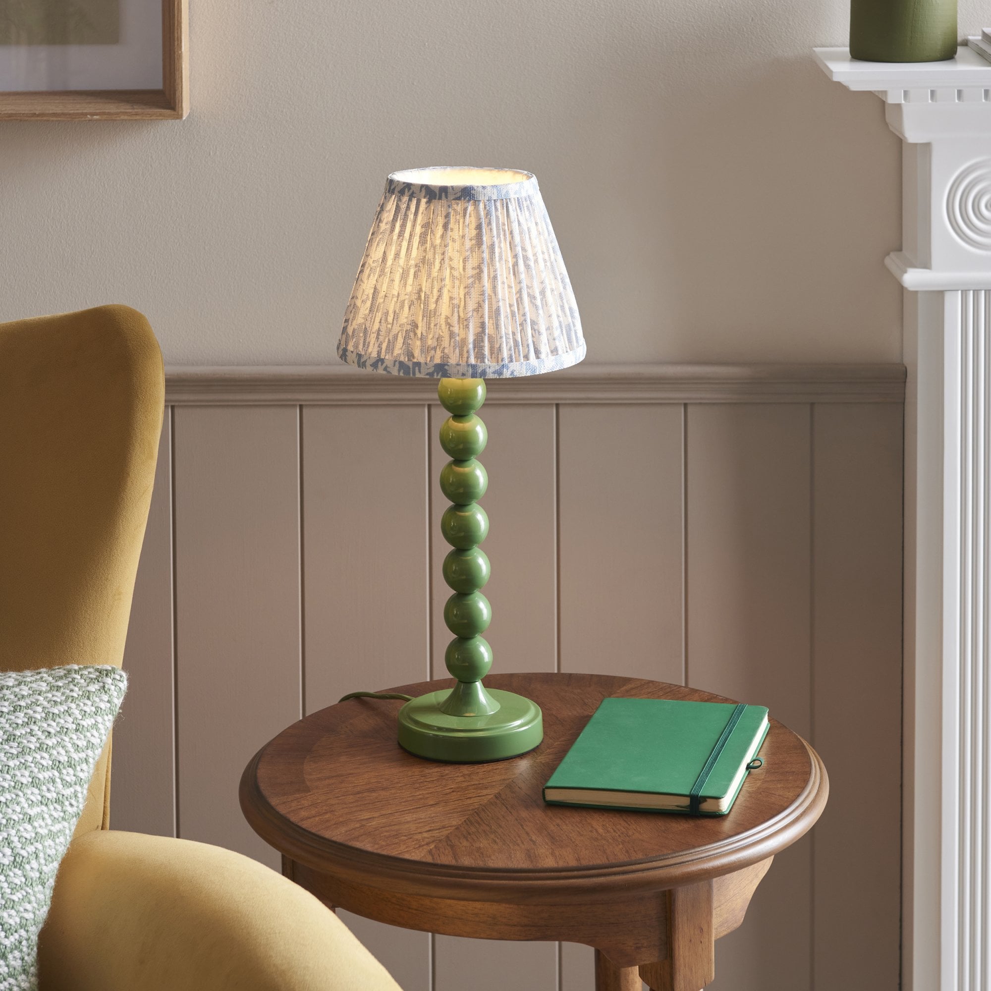 Endon Higgledy Gloss Cotswold Green Table Lamp & Leaf 20cm Shell Bay Blue Shade