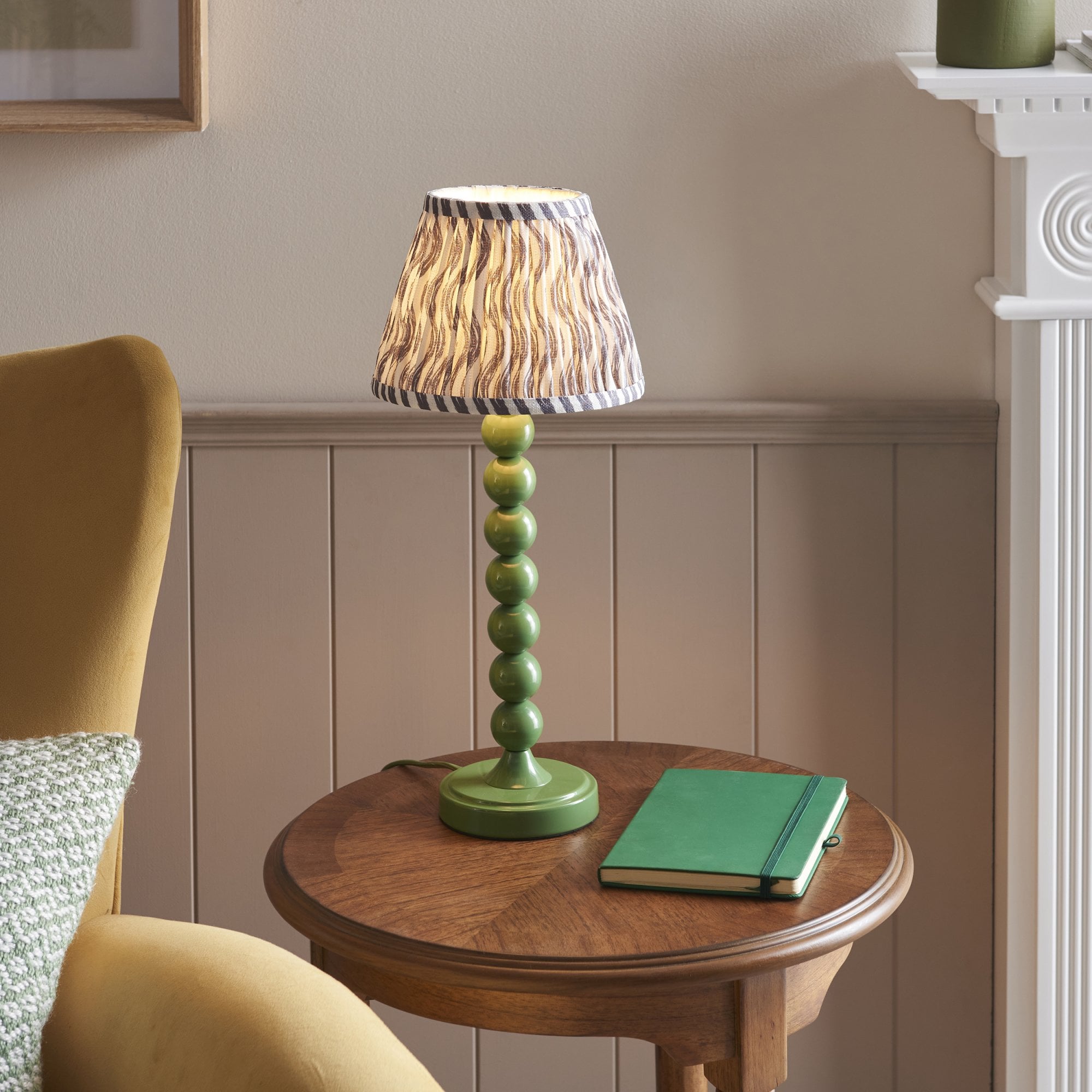 Endon Higgledy Gloss Cotswold Green Table Lamp & Ripple 20cm Pearl Grey Shade