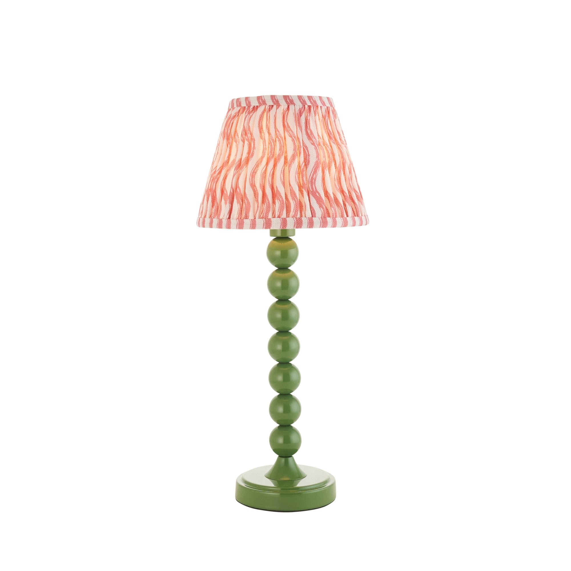 Endon Higgledy Gloss Cotswold Green Table Lamp & Ripple 20cm Coral Pink Shade
