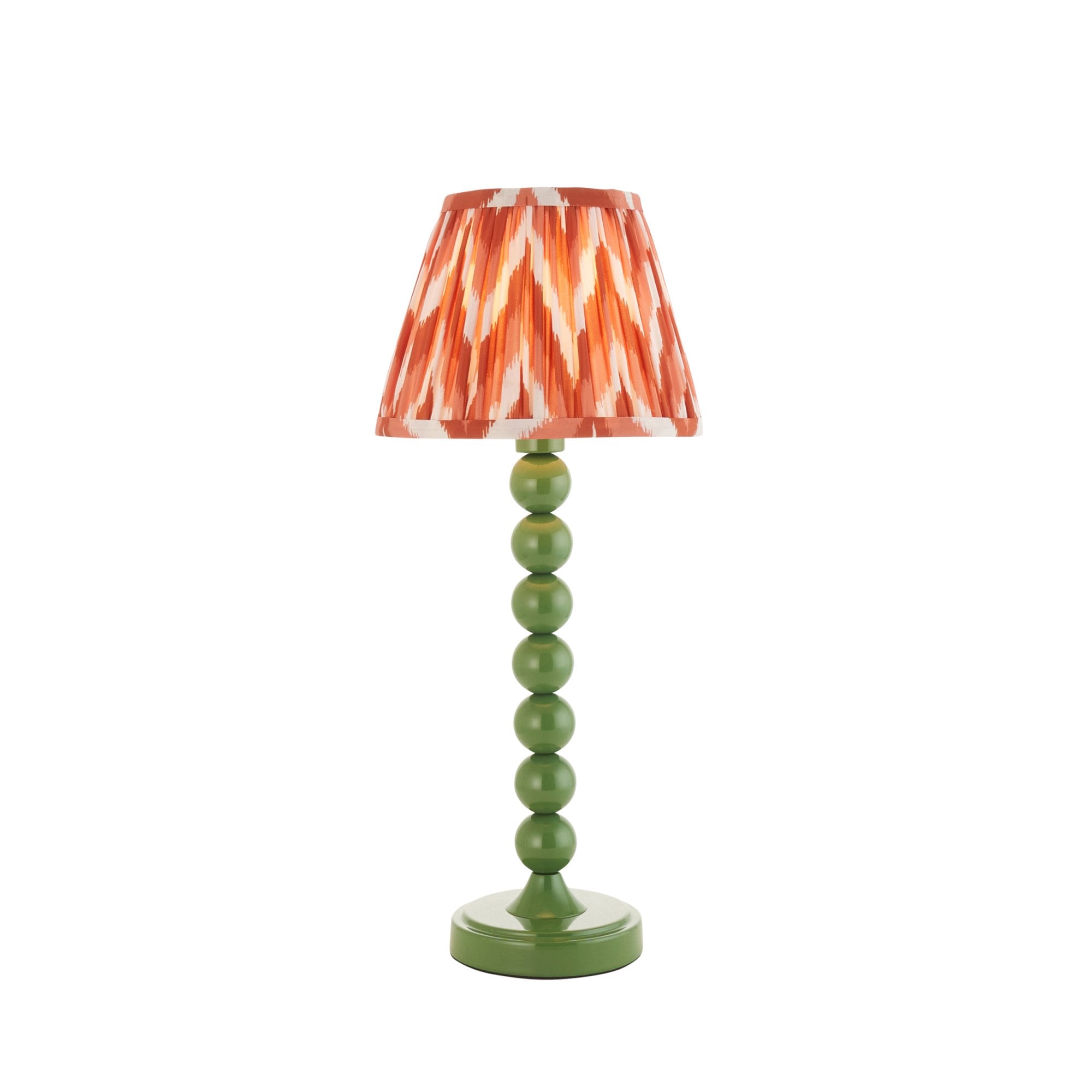 Endon Higgledy Gloss Cotswold Green Table Lamp & Zigzag 20cm Apricot Orange Shade