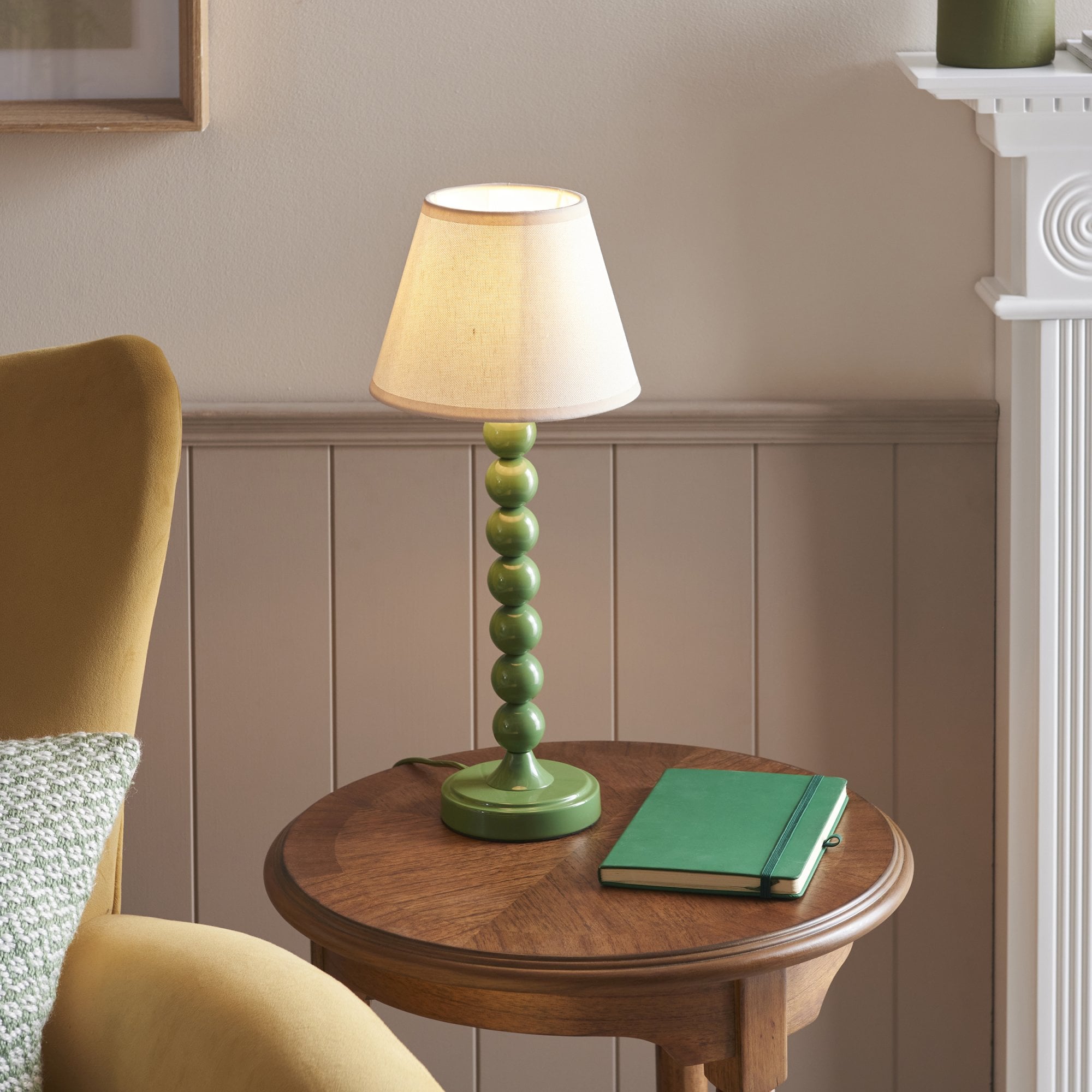 Endon Higgledy Gloss Cotswold Green Table Lamp & Ivy 20cm Vintage White Shade