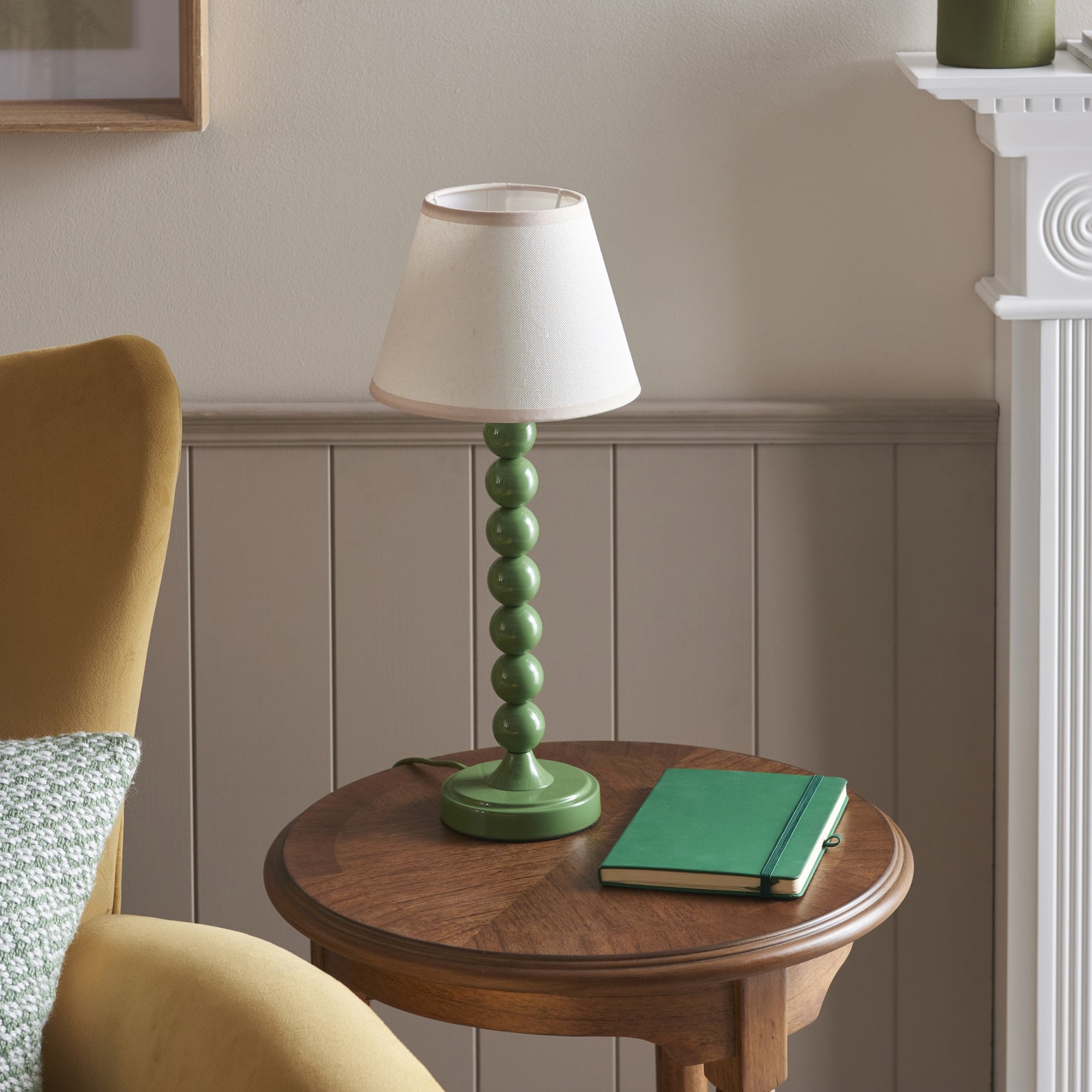 Endon Higgledy Gloss Cotswold Green Table Lamp & Ivy 20cm Vintage White Shade