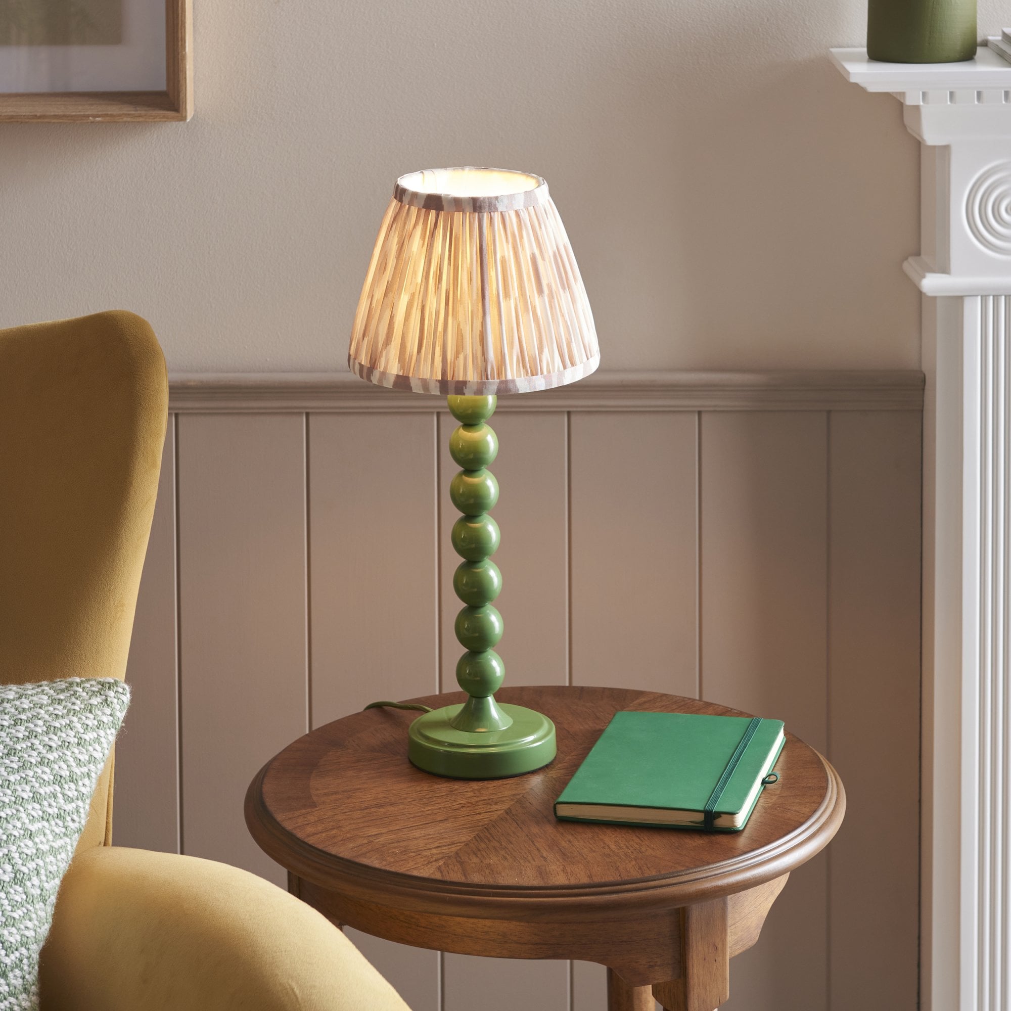Endon Higgledy Gloss Cotswold Green Table Lamp & Ikat 20cm Neutral Shade
