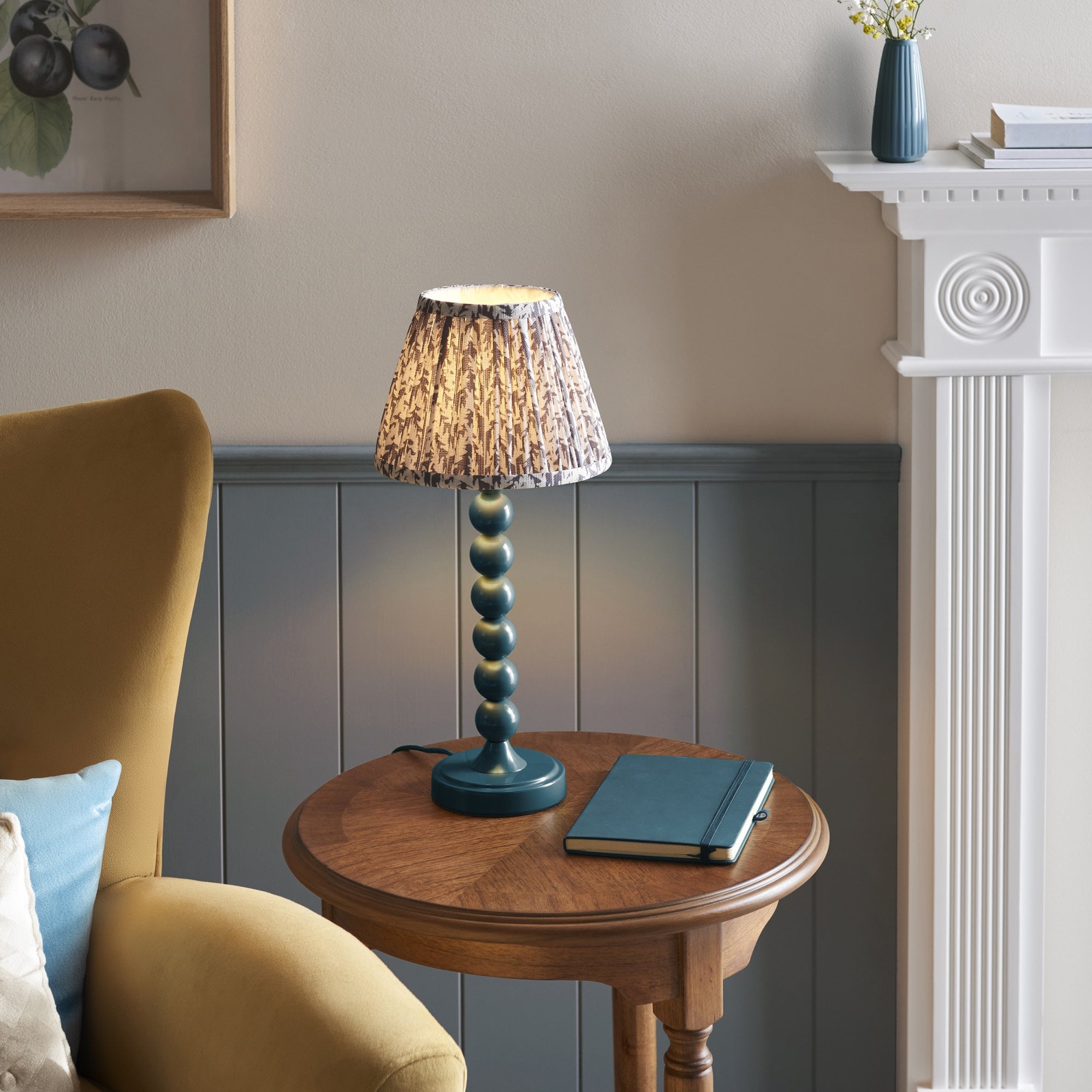 Endon Higgledy Gloss Marlin Blue Table Lamp & Leaf 20cm Pearl Grey Shade