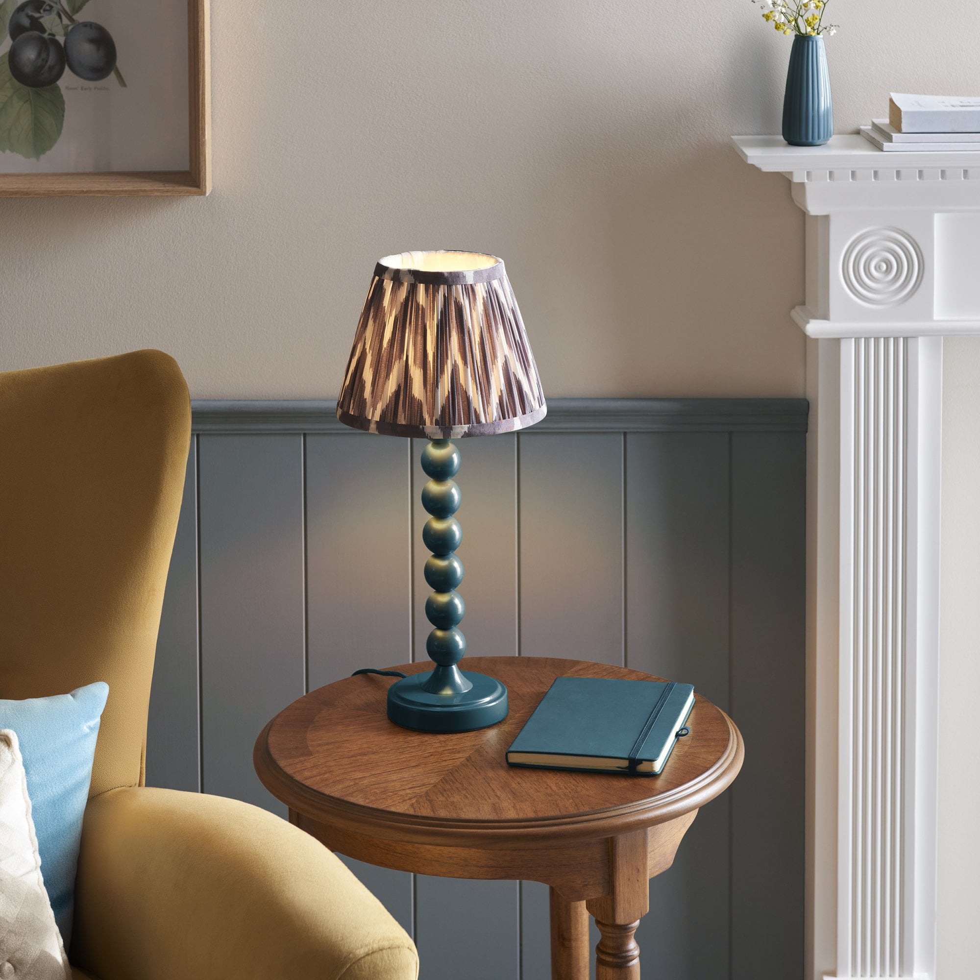Endon Higgledy Gloss Marlin Blue Table Lamp & Zigzag 20cm Pearl Grey Shade