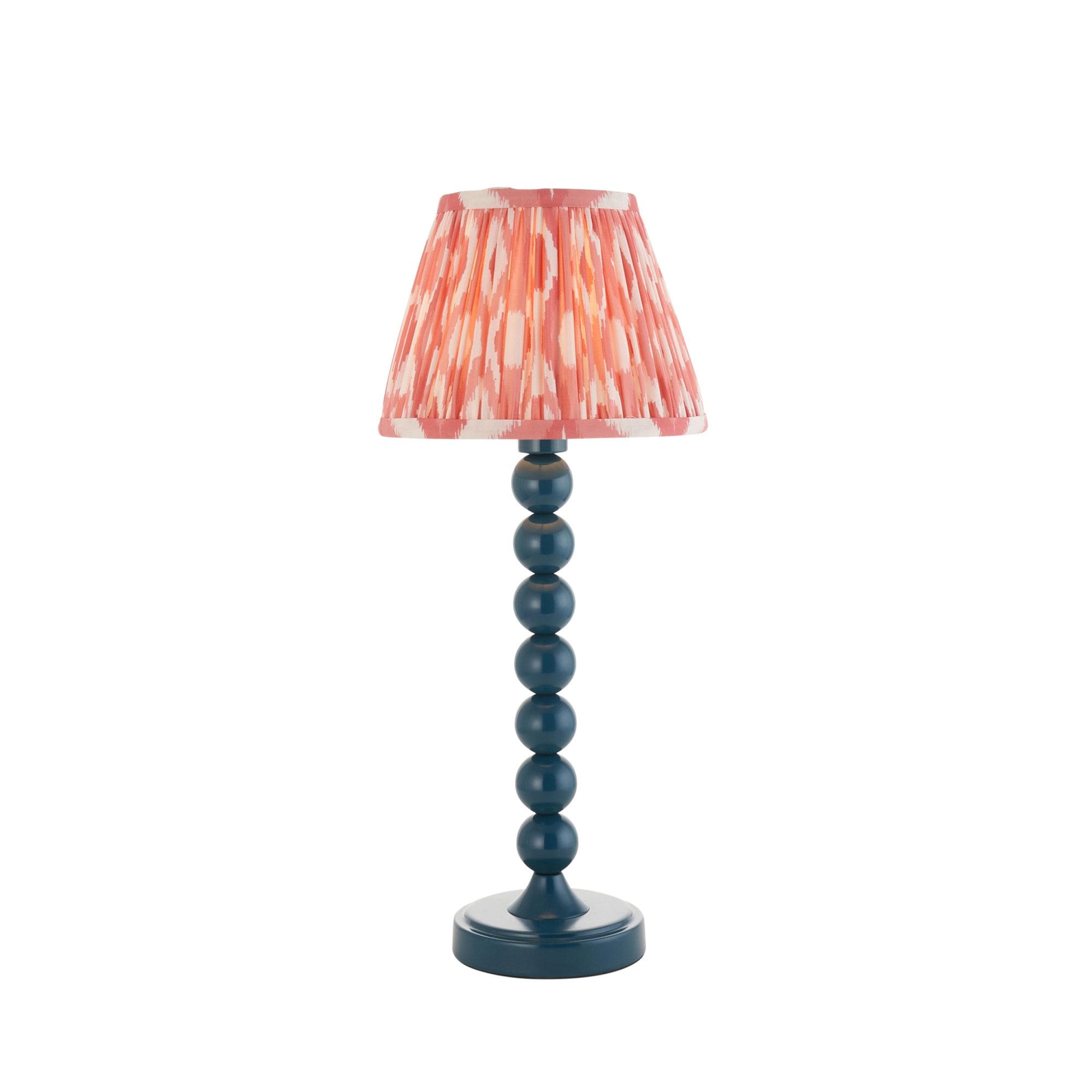 Endon Higgledy Gloss Marlin Blue Table Lamp & Ikat 20cm Coral Pink Shade