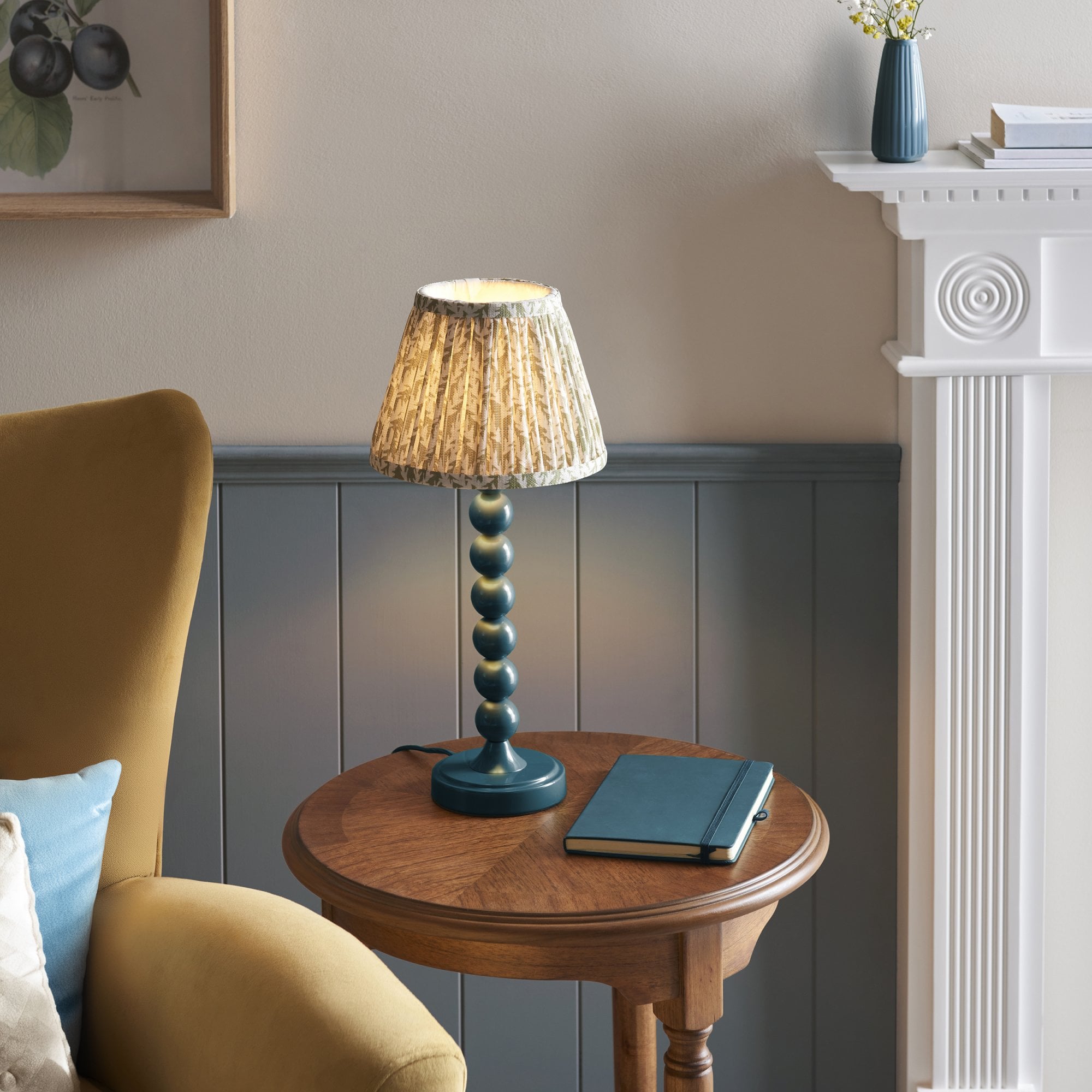 Endon Higgledy Gloss Marlin Blue Table Lamp & Leaf 20cm Herb Garden Green Shade