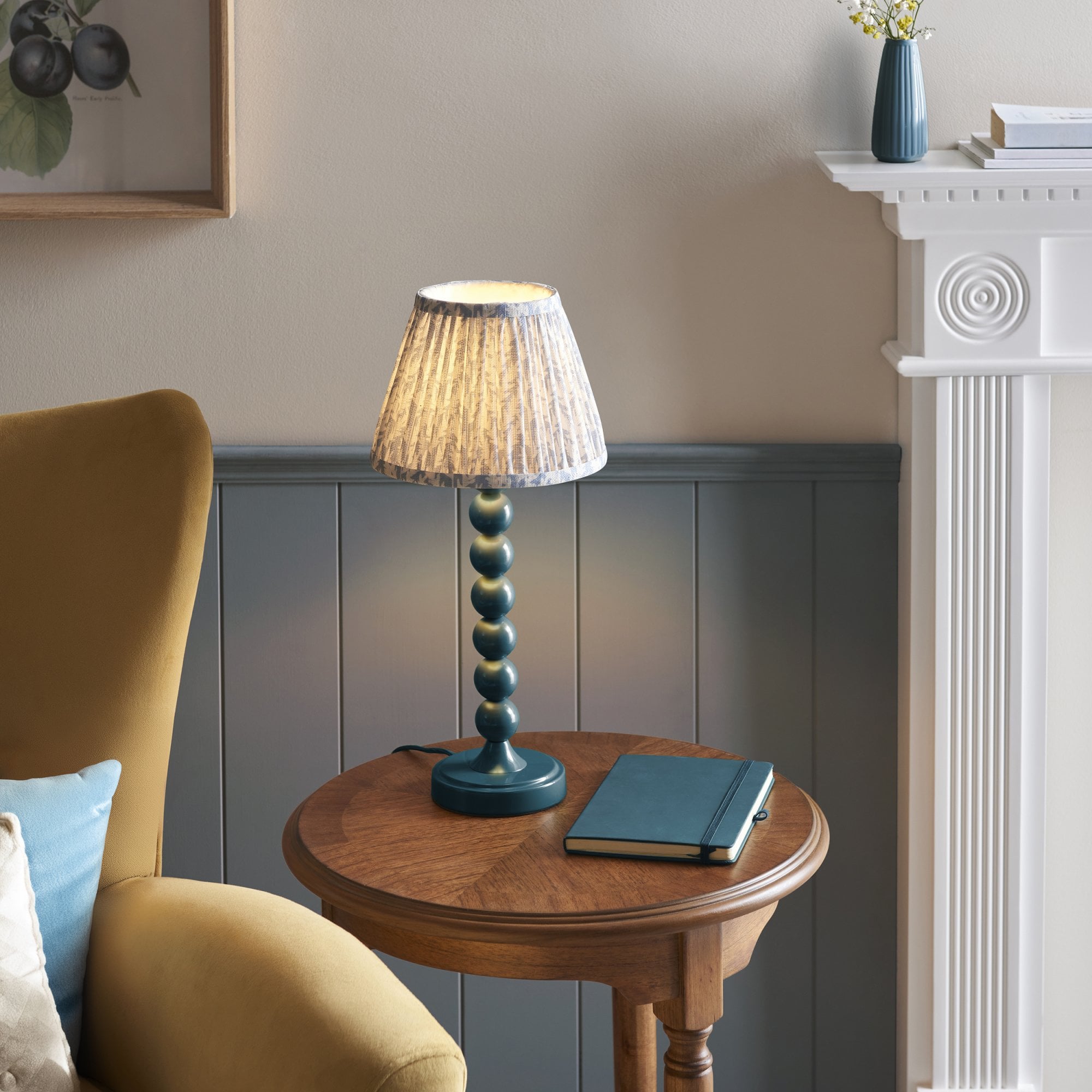 Endon Higgledy Gloss Marlin Blue Table Lamp & Leaf 20cm Shell Bay Blue Shade