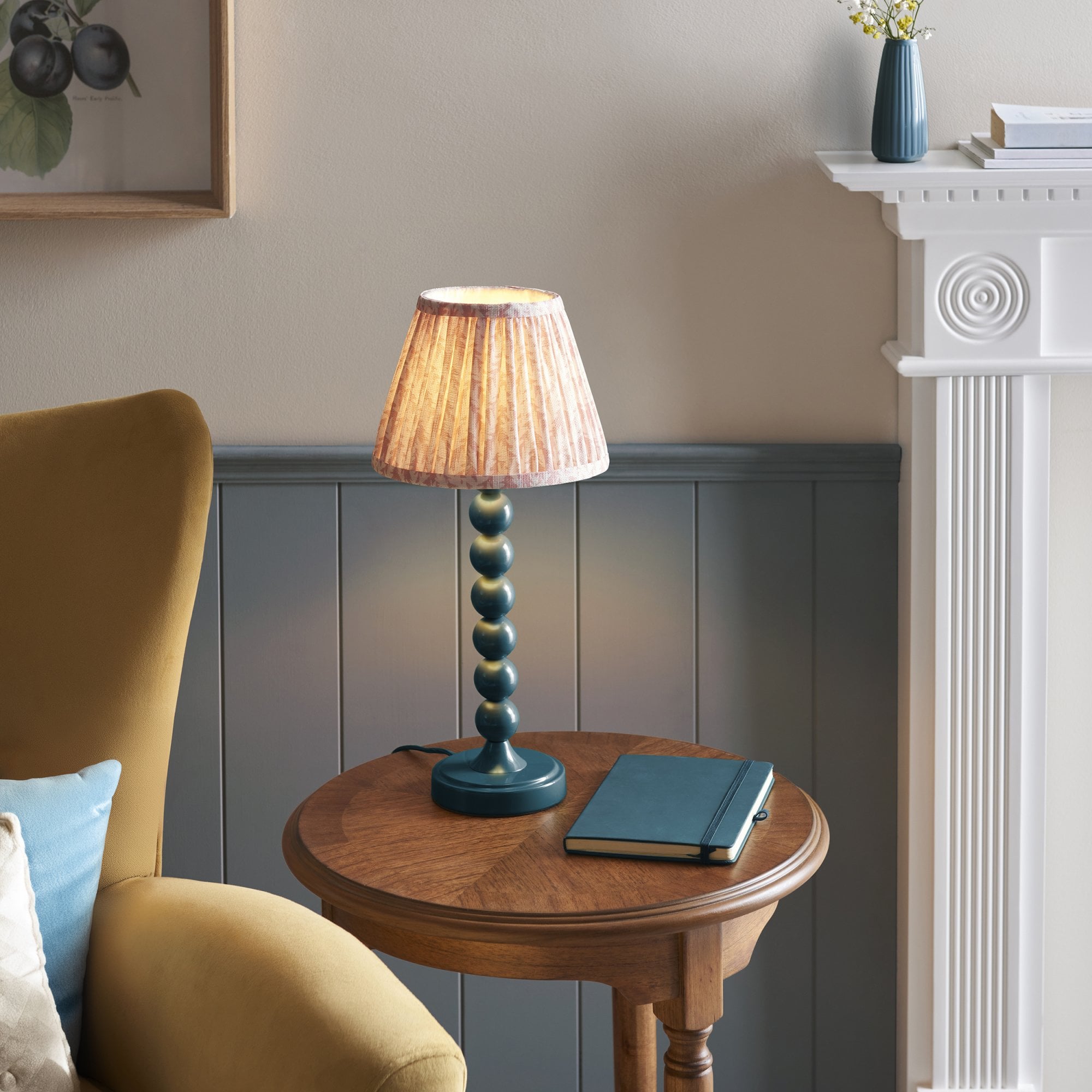 Endon Higgledy Gloss Marlin Blue Table Lamp & Leaf 20cm Peachy Keen Shade