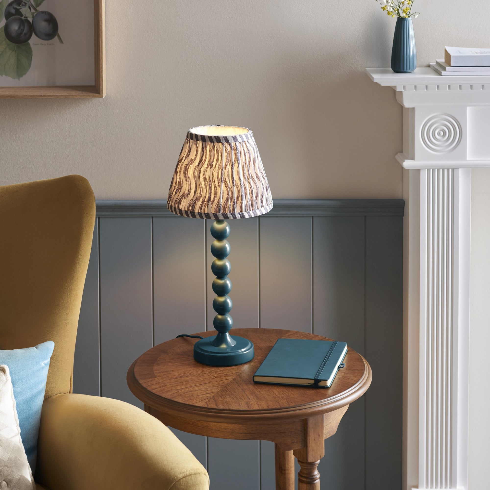 Endon Higgledy Gloss Marlin Blue Table Lamp & Ripple 20cm Pearl Grey Shade