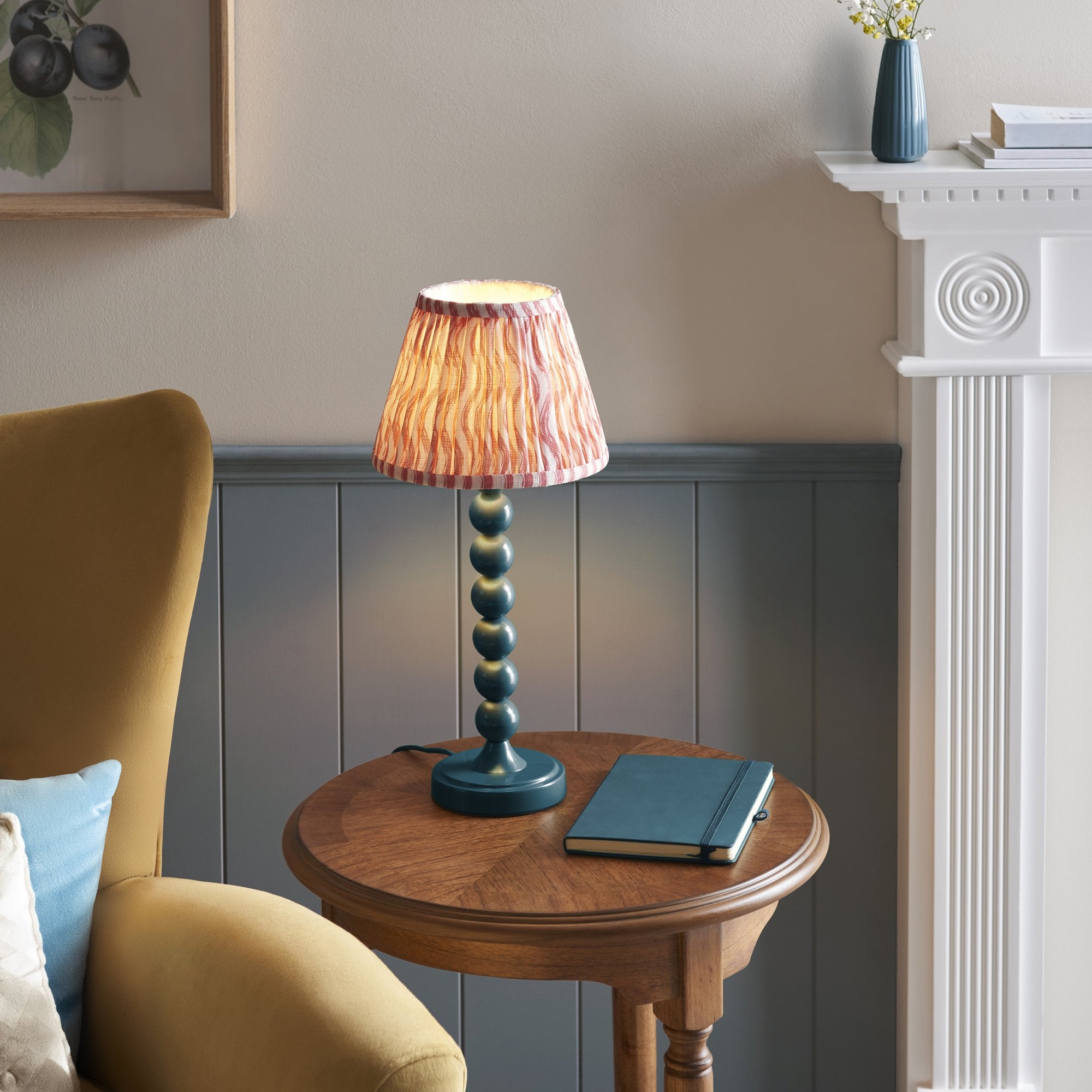 Endon Higgledy Gloss Marlin Blue Table Lamp & Ripple 20cm Coral Pink Shade