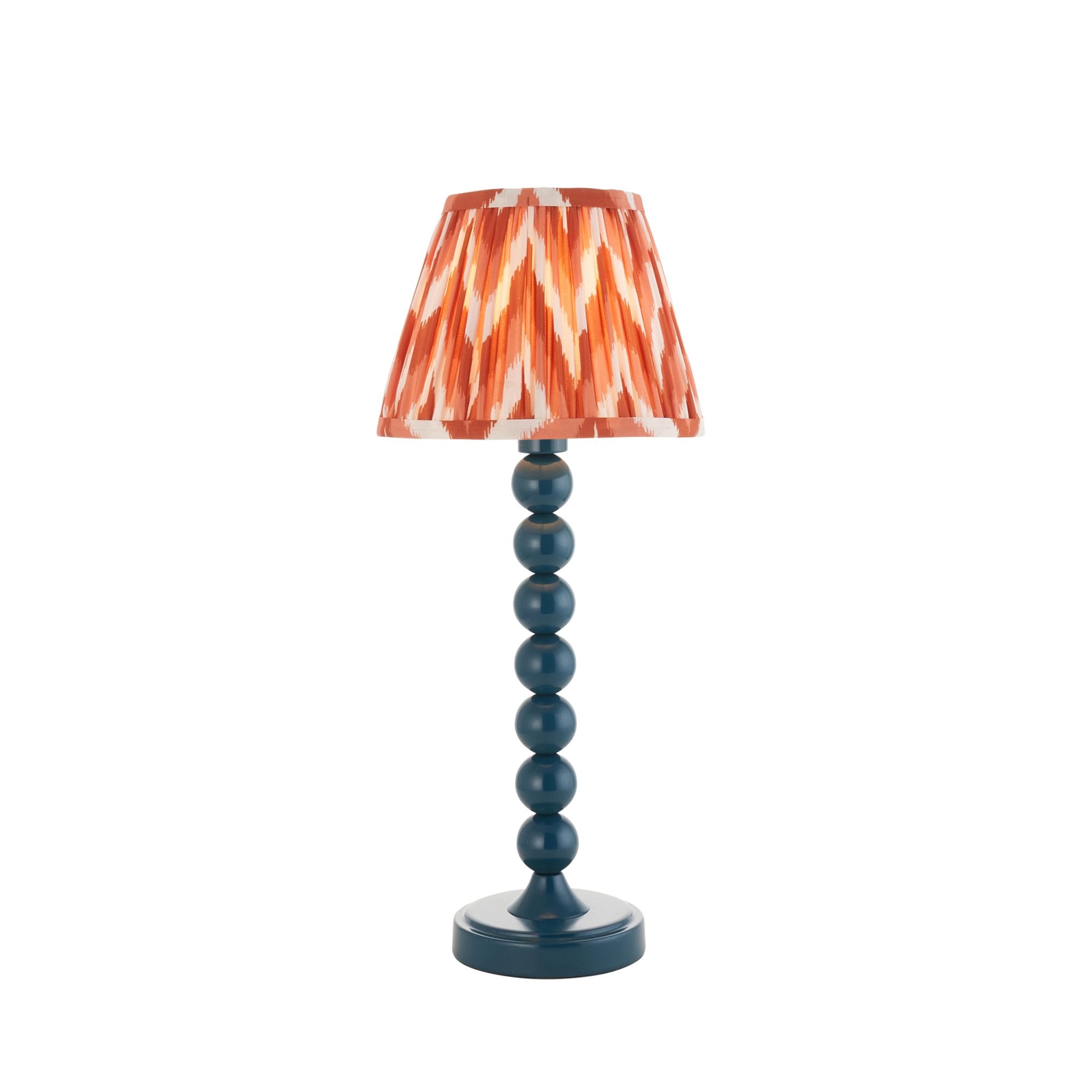 Endon Higgledy Gloss Marlin Blue Table Lamp & Zigzag 20cm Apricot Orange Shade