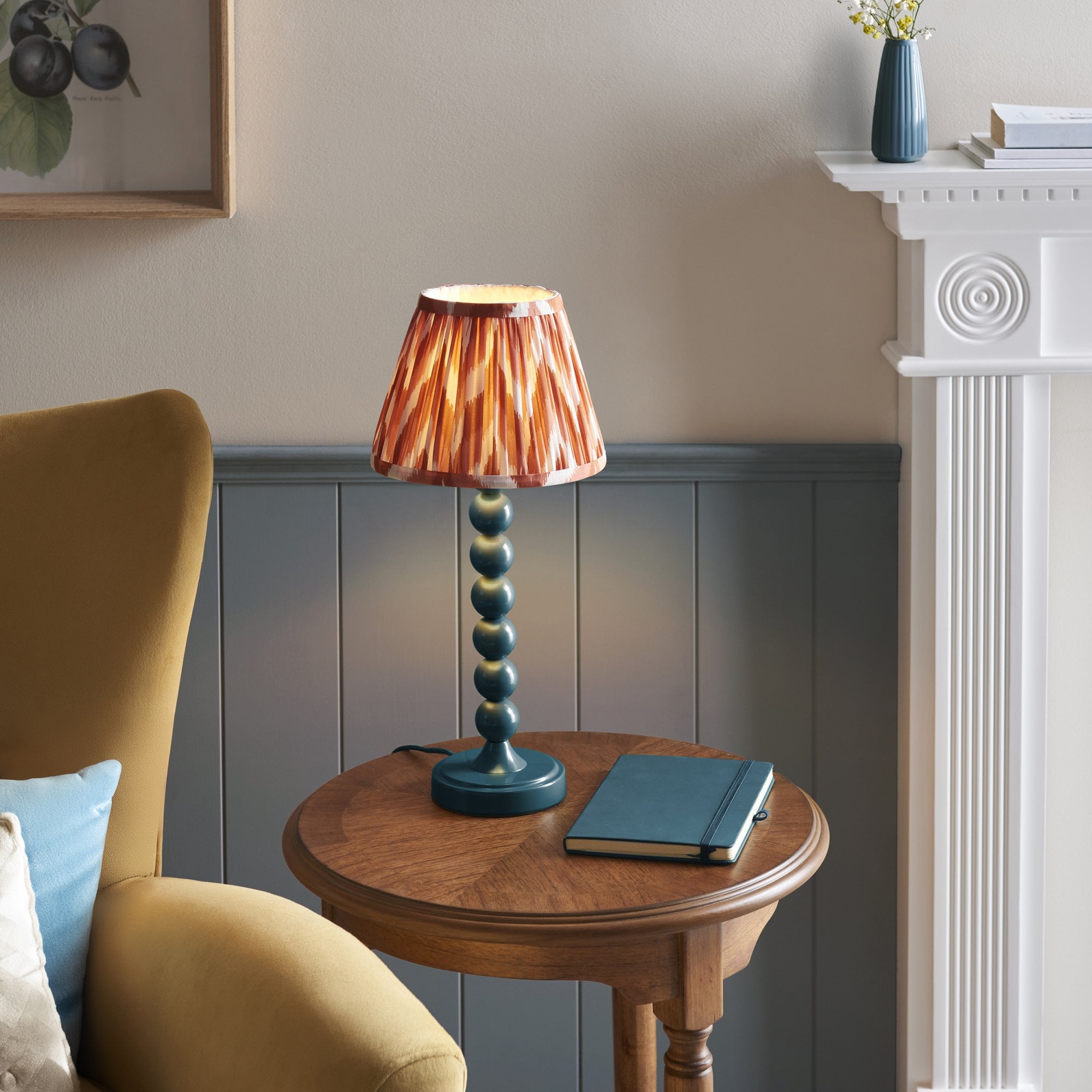 Endon Higgledy Gloss Marlin Blue Table Lamp & Zigzag 20cm Apricot Orange Shade