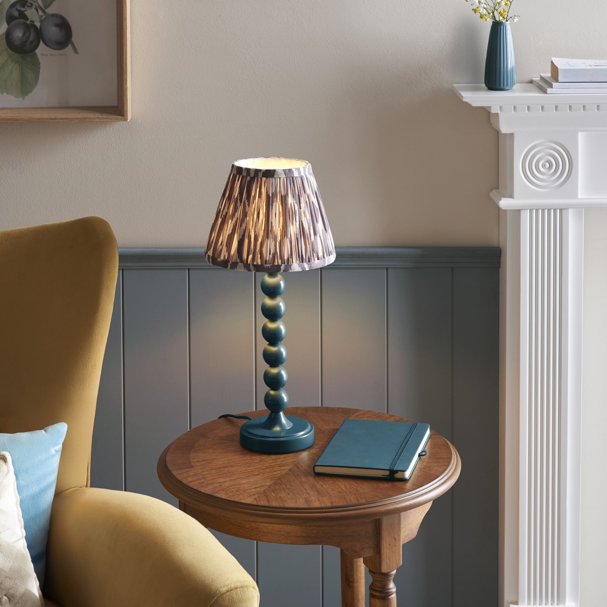 Endon Higgledy Gloss Marlin Blue Table Lamp & Ikat 20cm Pearl Grey Shade
