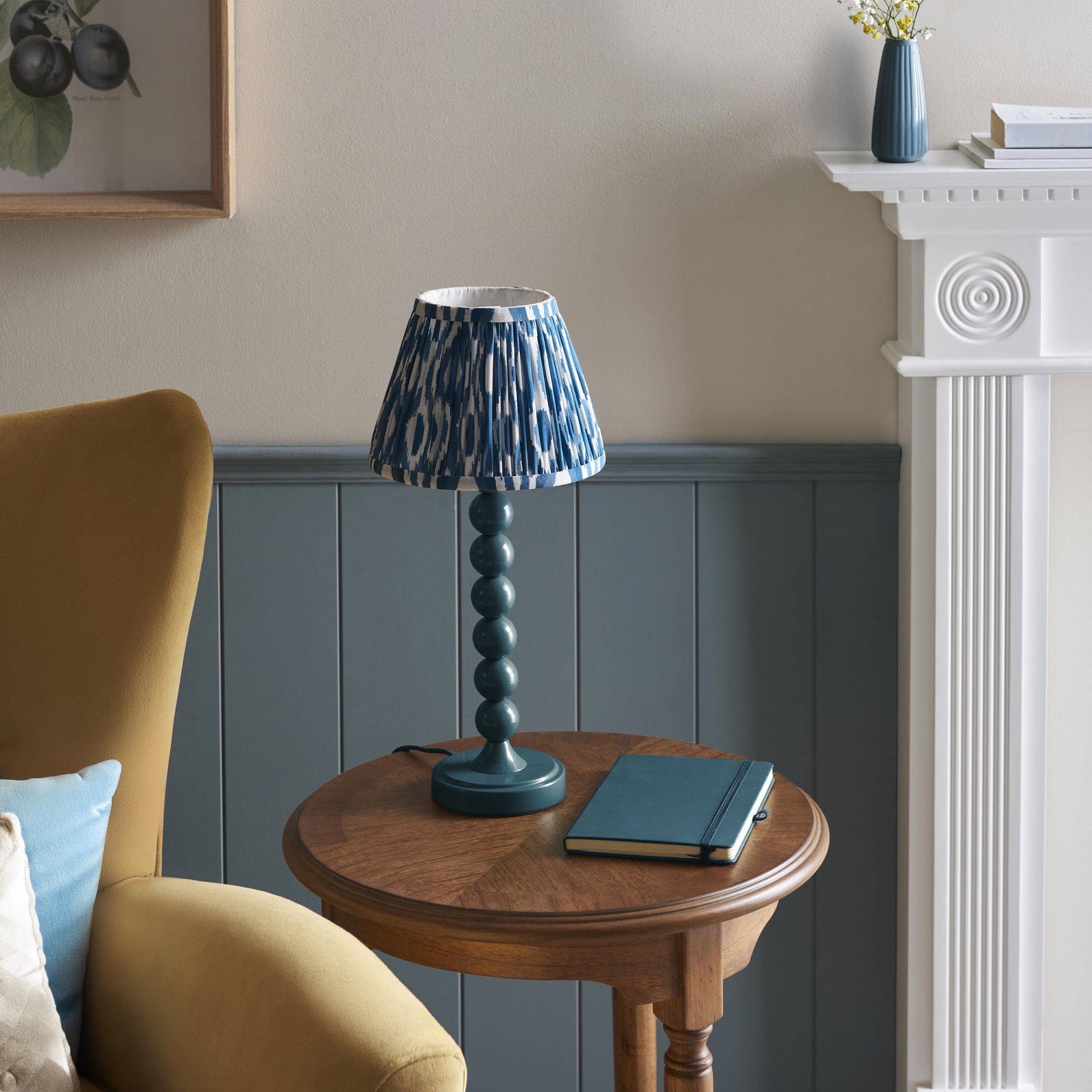 Endon Higgledy Gloss Marlin Blue Table Lamp & Ikat 20cm Marlin Blue Shade