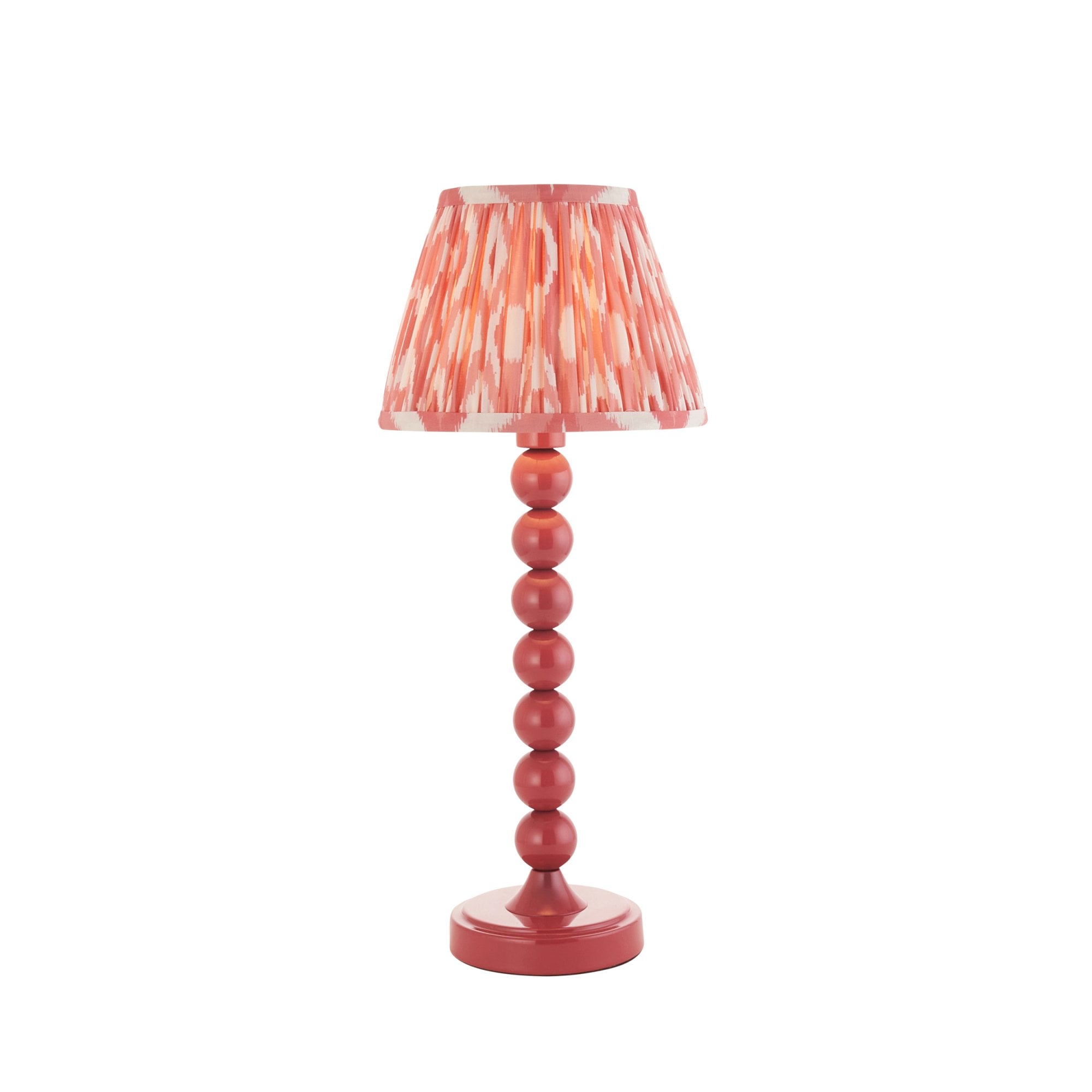 Endon Higgledy Gloss Pink Clay Table Lamp & Ikat 20cm Coral Pink Shade
