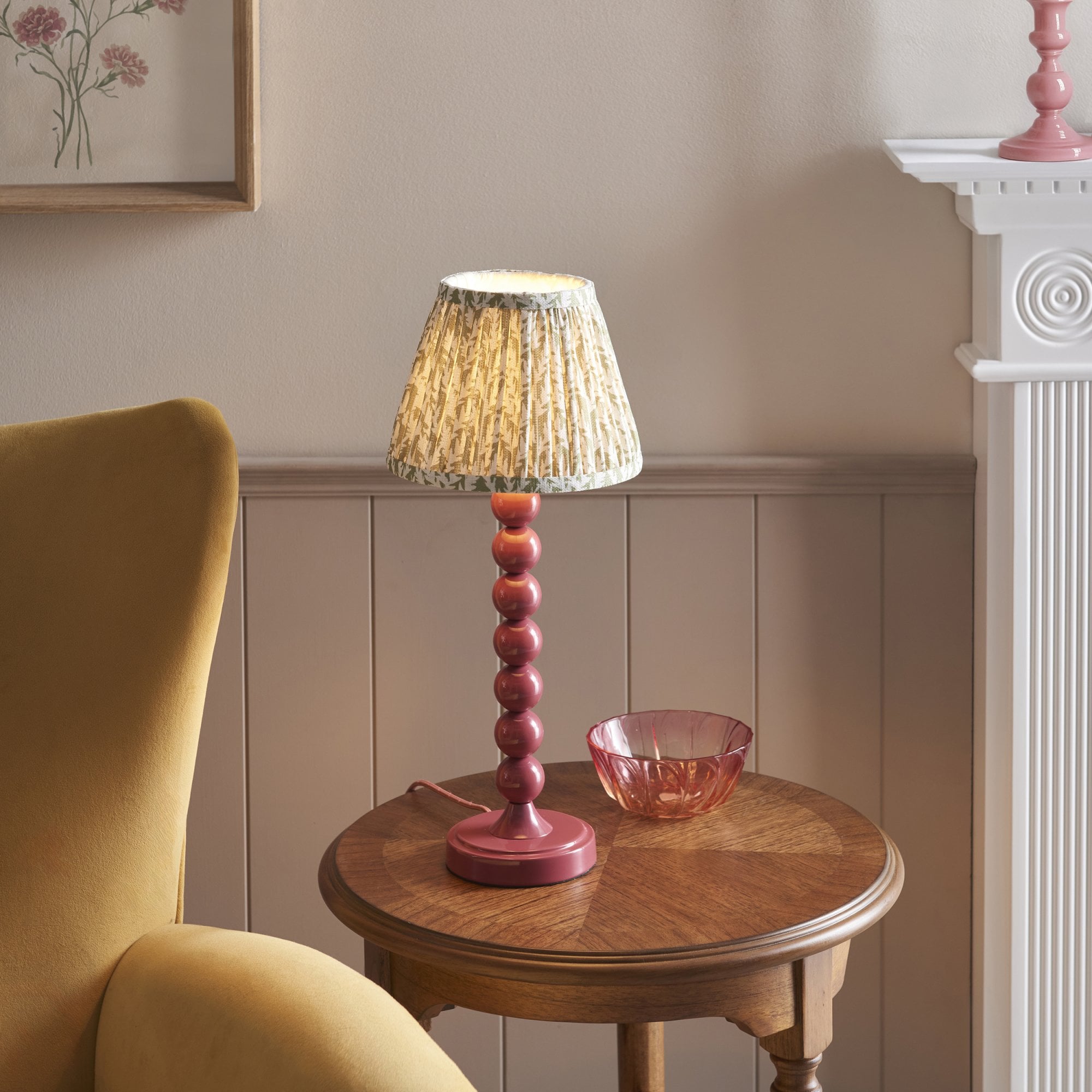 Endon Higgledy Gloss Pink Clay Table Lamp & Leaf 20cm Herb Garden Green Shade