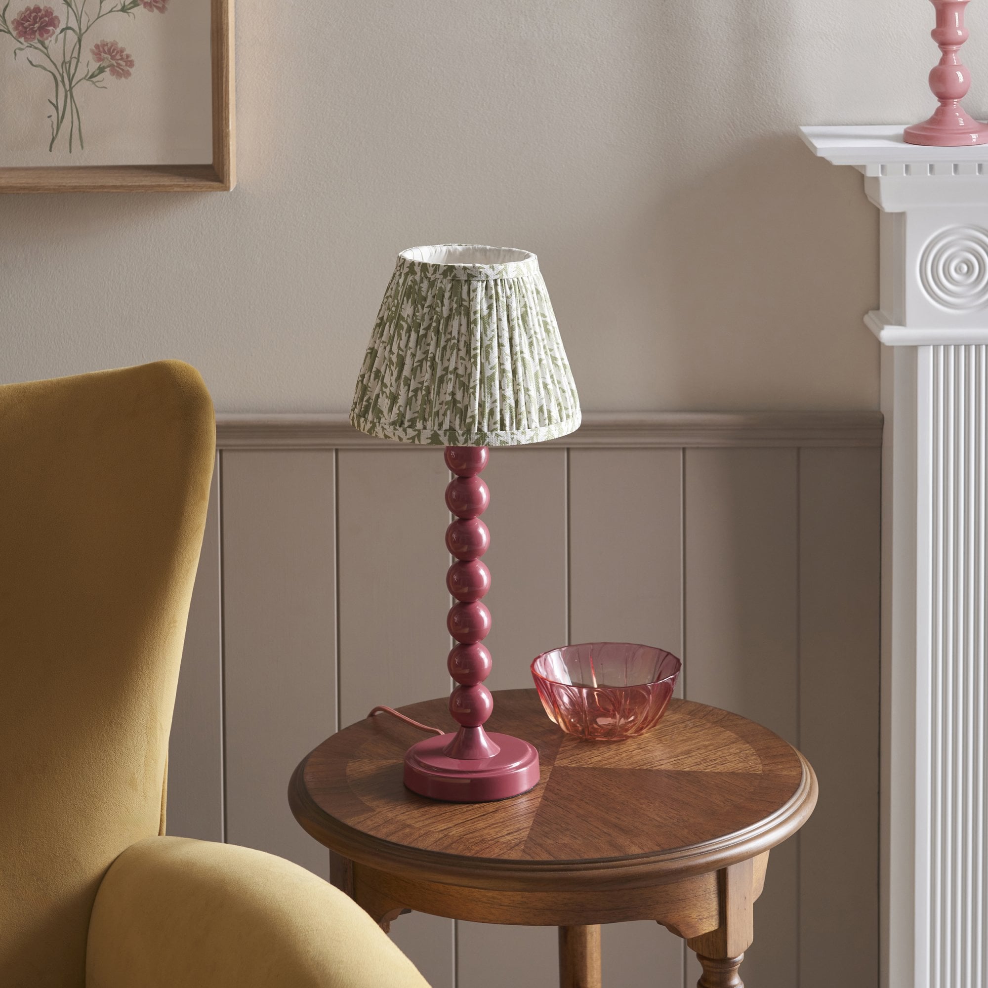 Endon Higgledy Gloss Pink Clay Table Lamp & Leaf 20cm Herb Garden Green Shade