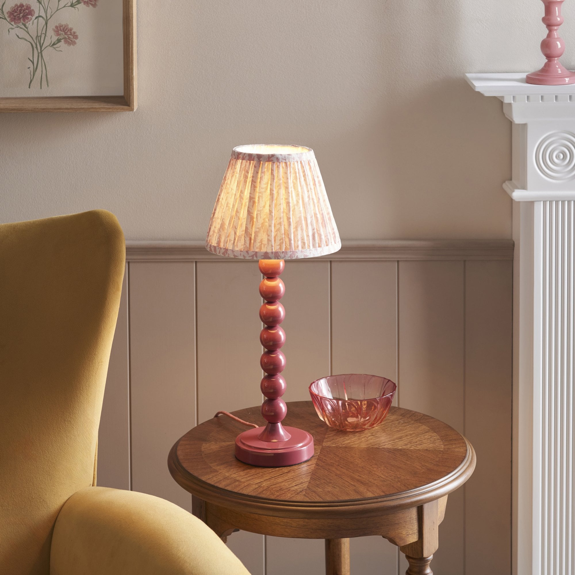 Endon Higgledy Gloss Pink Clay Table Lamp & Leaf 20cm Peachy Keen Shade
