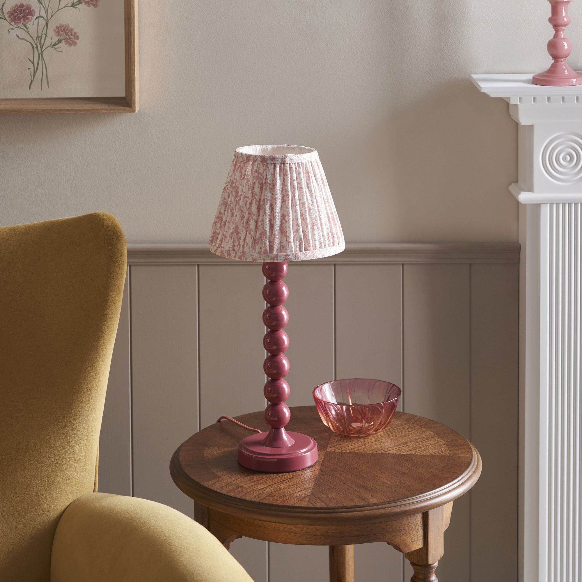 Endon Higgledy Gloss Pink Clay Table Lamp & Leaf 20cm Peachy Keen Shade