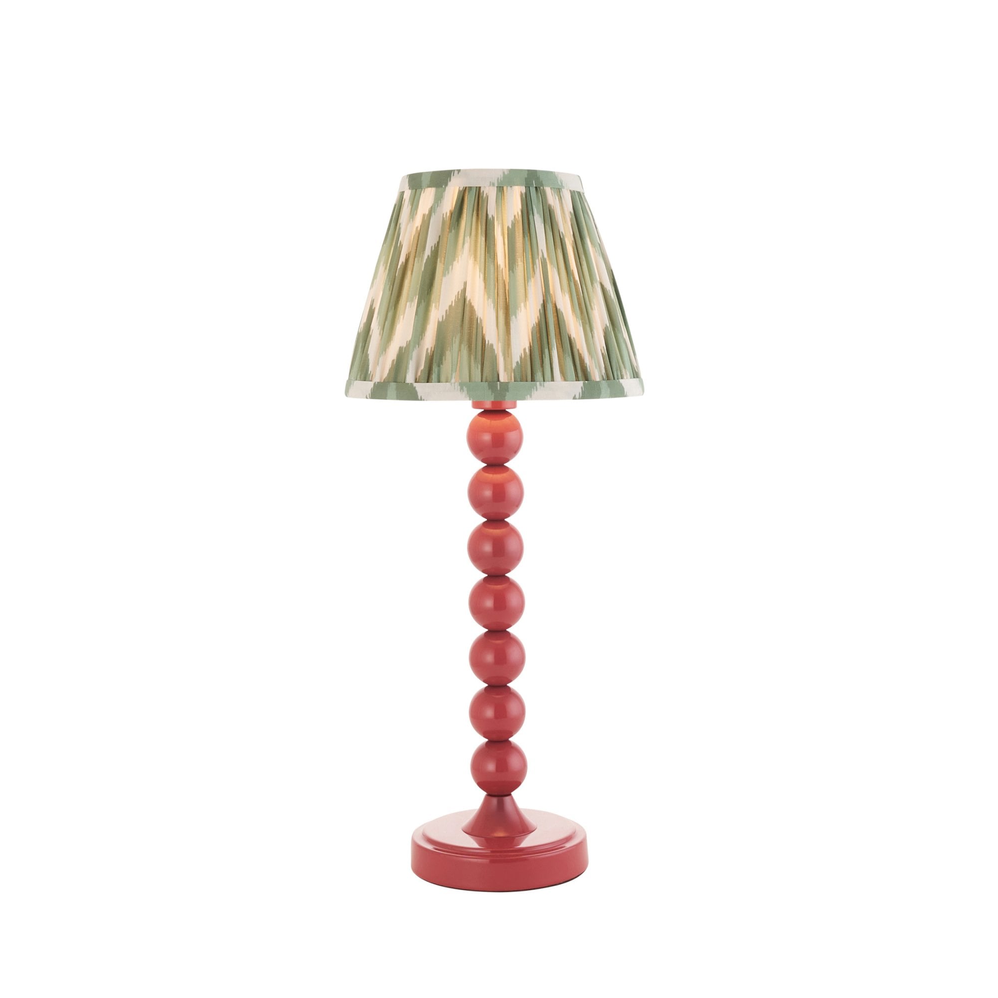 Endon Higgledy Gloss Pink Clay Table Lamp & Zigzag 20cm Cotswold Green Shade