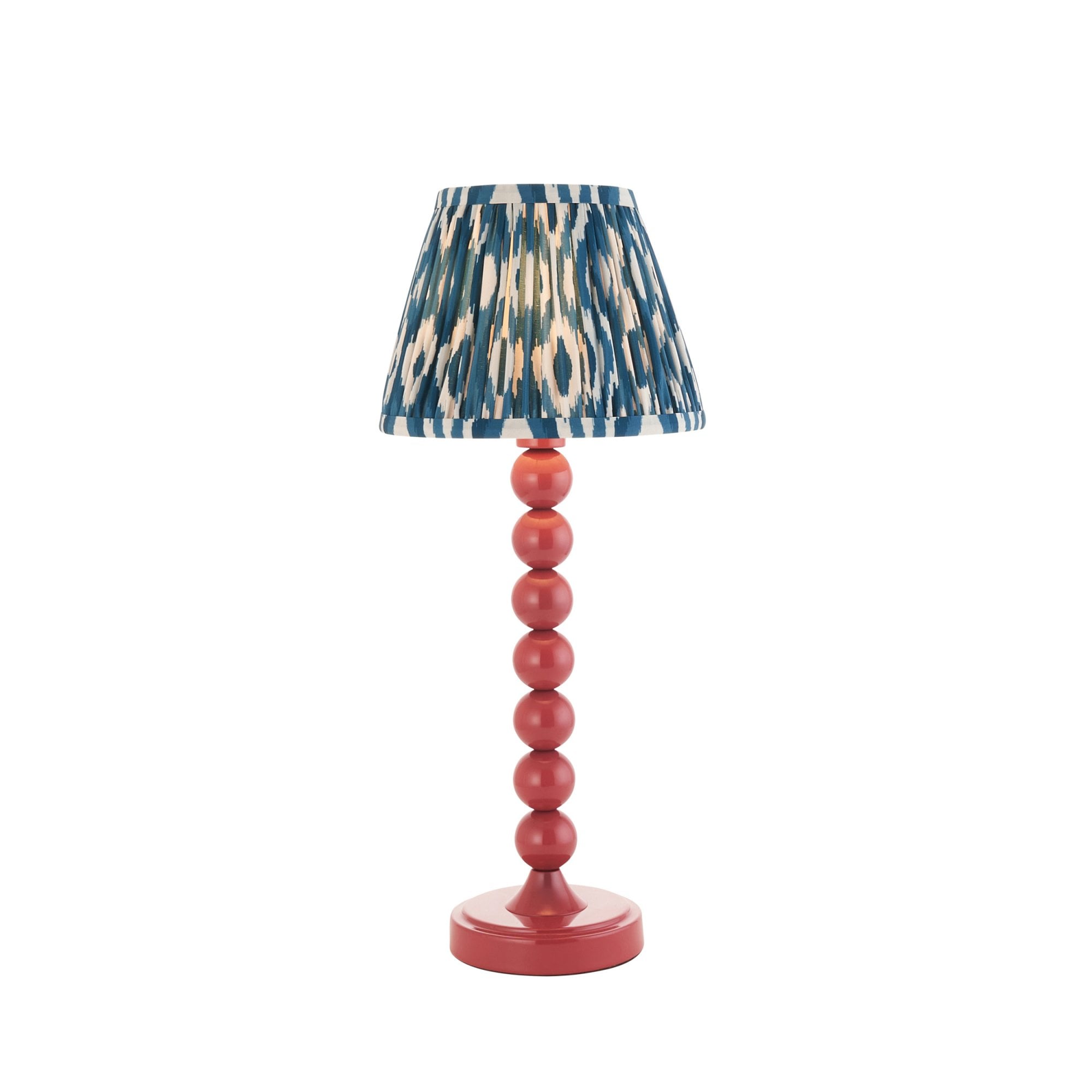 Endon Higgledy Gloss Pink Clay Table Lamp & Ikat 20cm Marlin Blue Shade