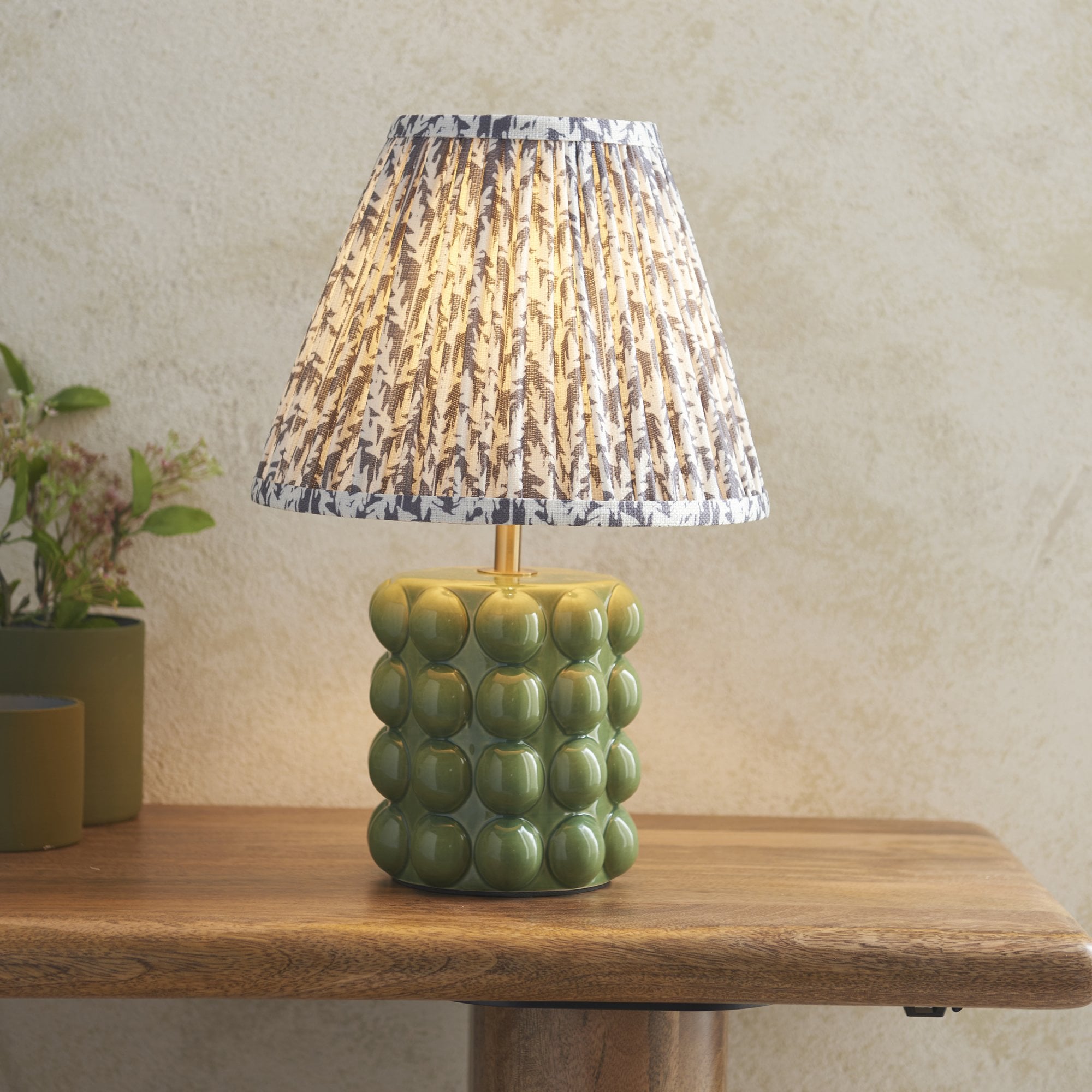 Endon Bobble Table Lamp & Leaf 25cm Pearl Grey Shade