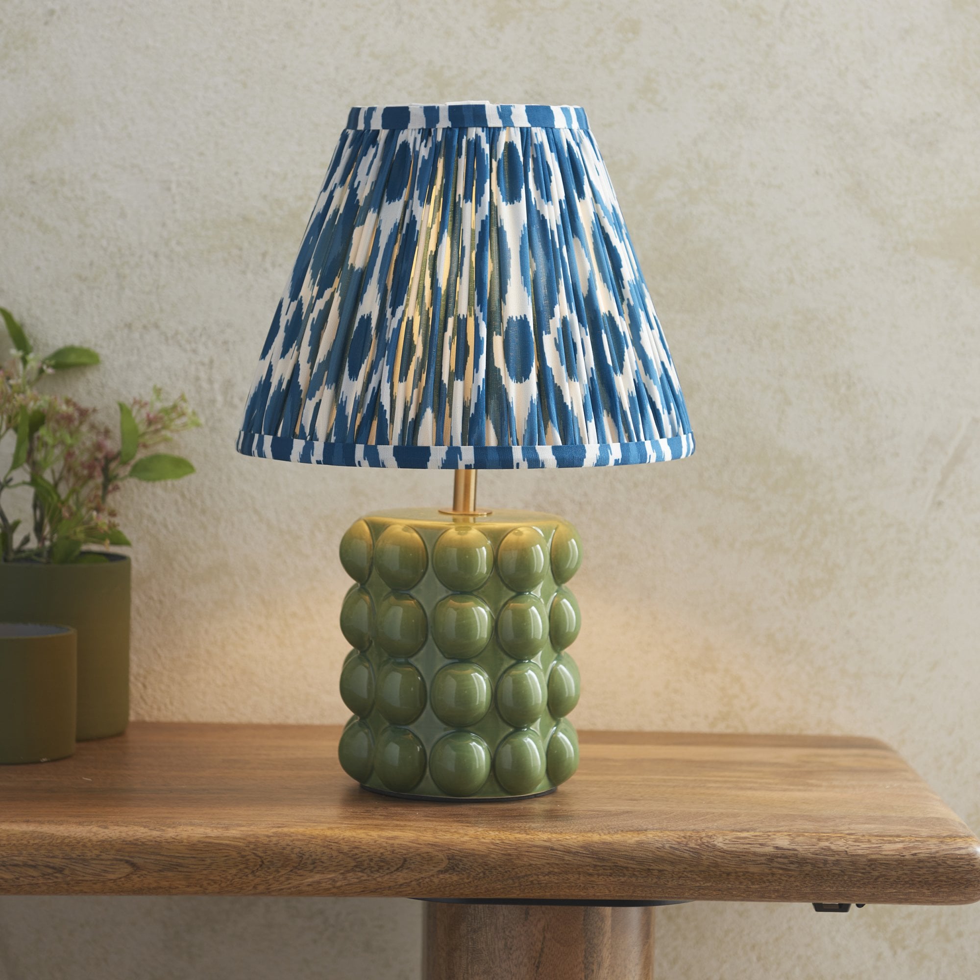 Endon Bobble Table Lamp & Ikat 25cm Marlin Blue Shade
