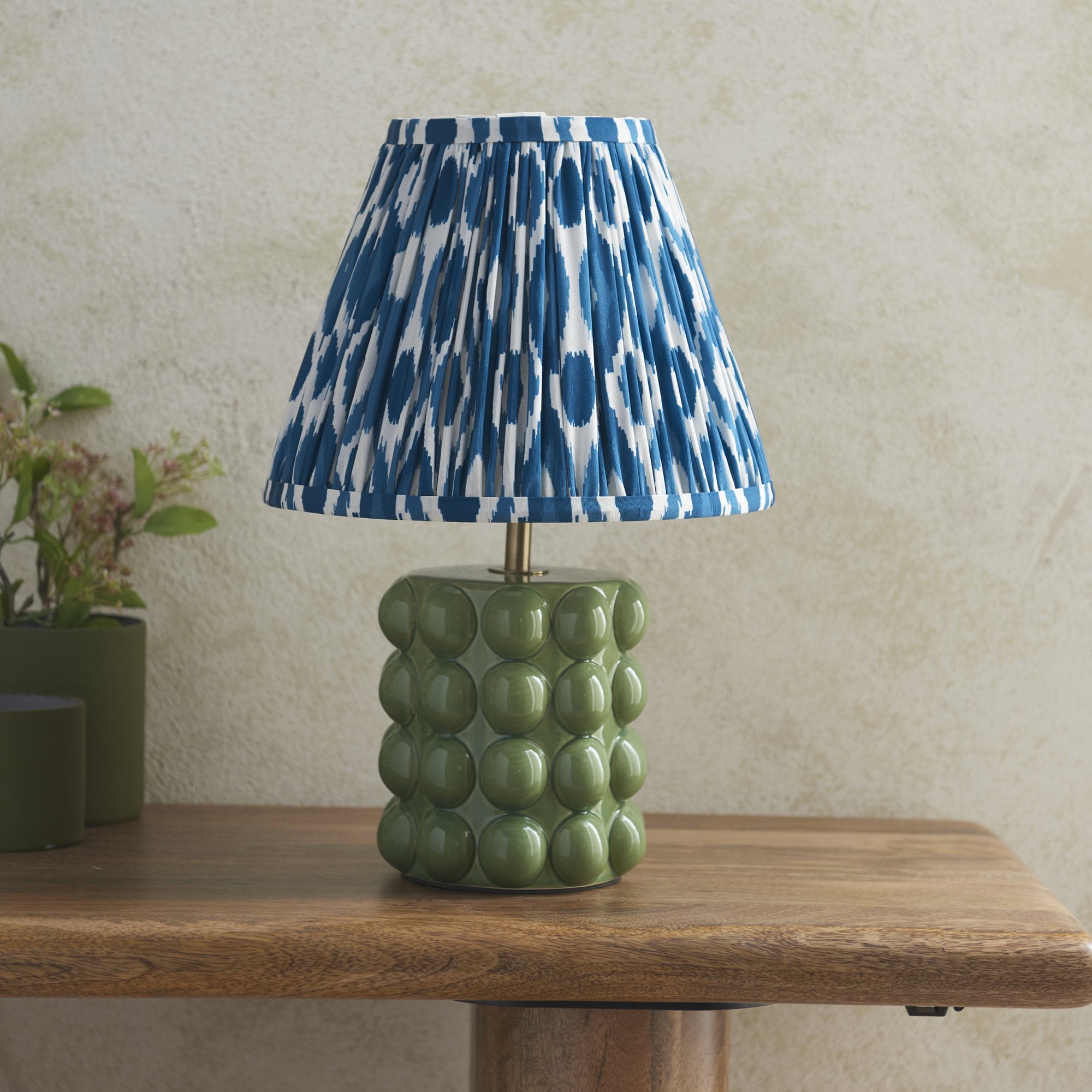 Endon Bobble Table Lamp & Ikat 25cm Marlin Blue Shade