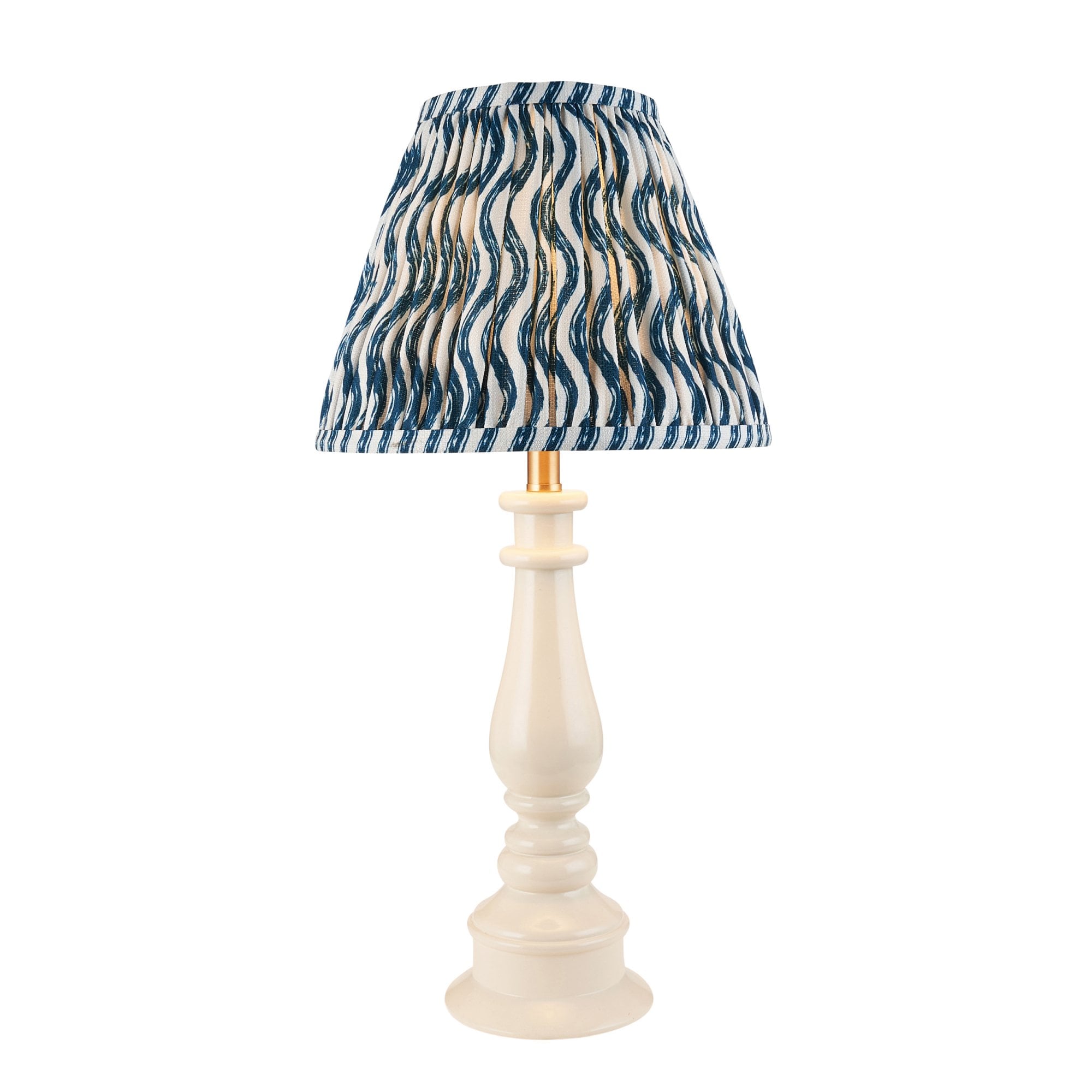 Endon Myrtle Gloss Almond White Table Lamp & Ripple 25cm Marlin Blue Shade