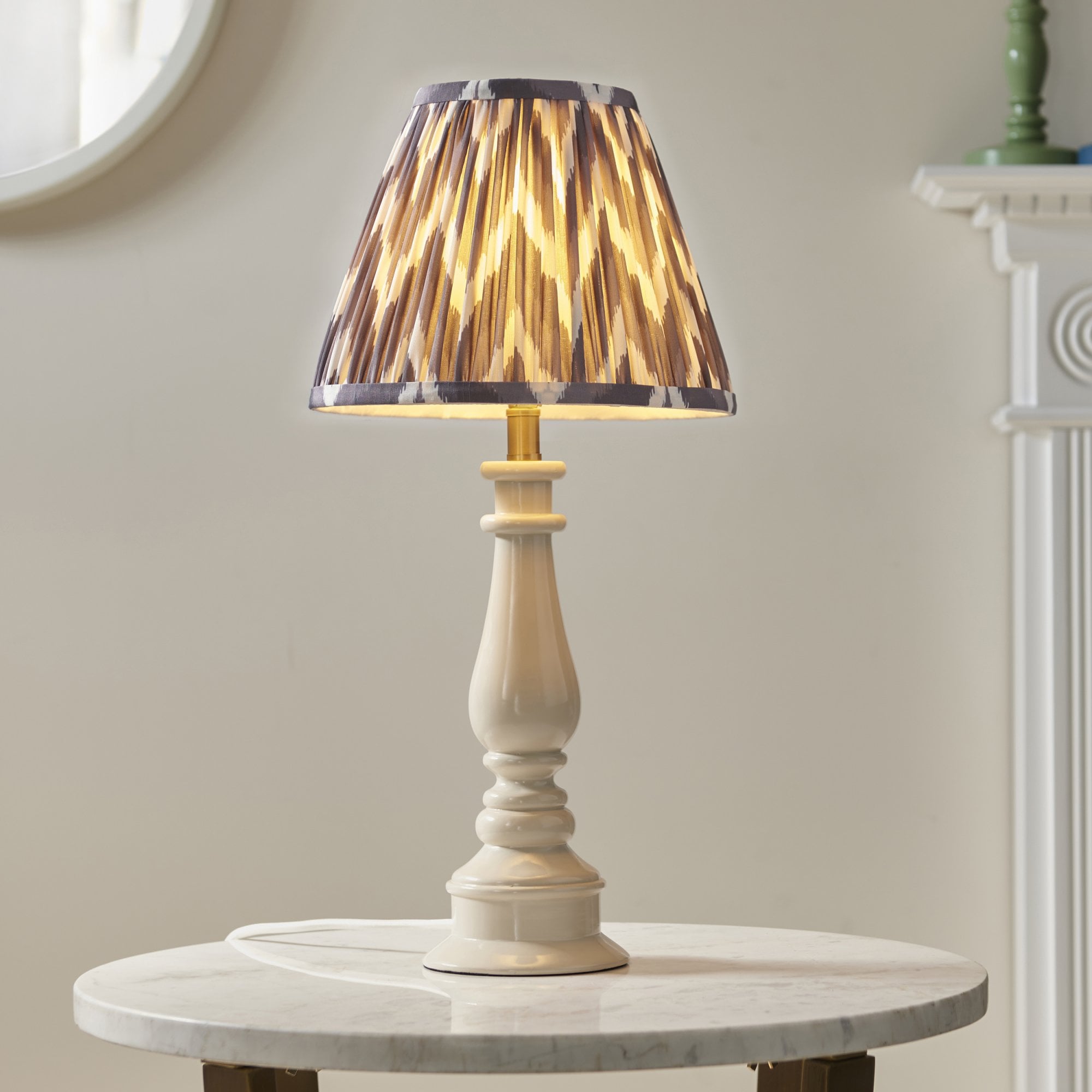 Endon Myrtle Gloss Almond White Table Lamp & Zigzag 25cm Pearl Grey Shade