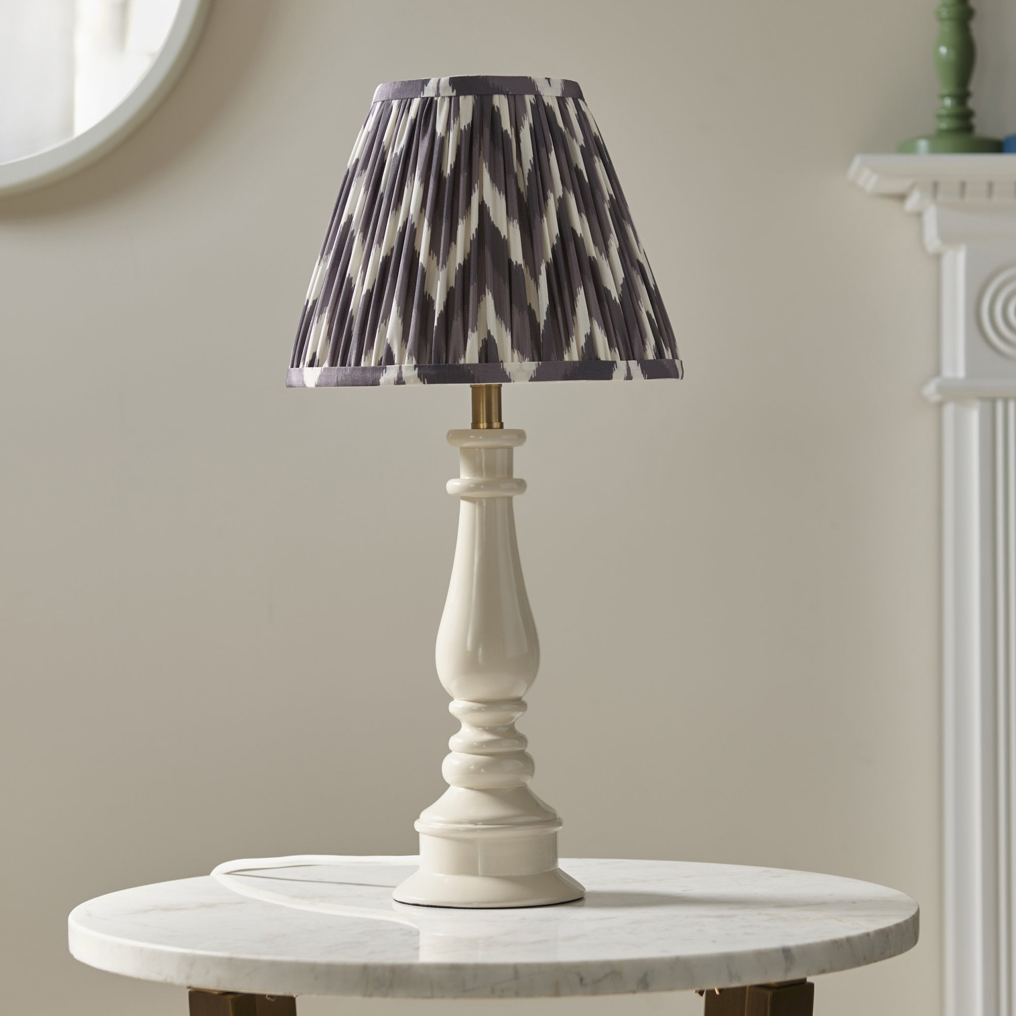 Endon Myrtle Gloss Almond White Table Lamp & Zigzag 25cm Pearl Grey Shade