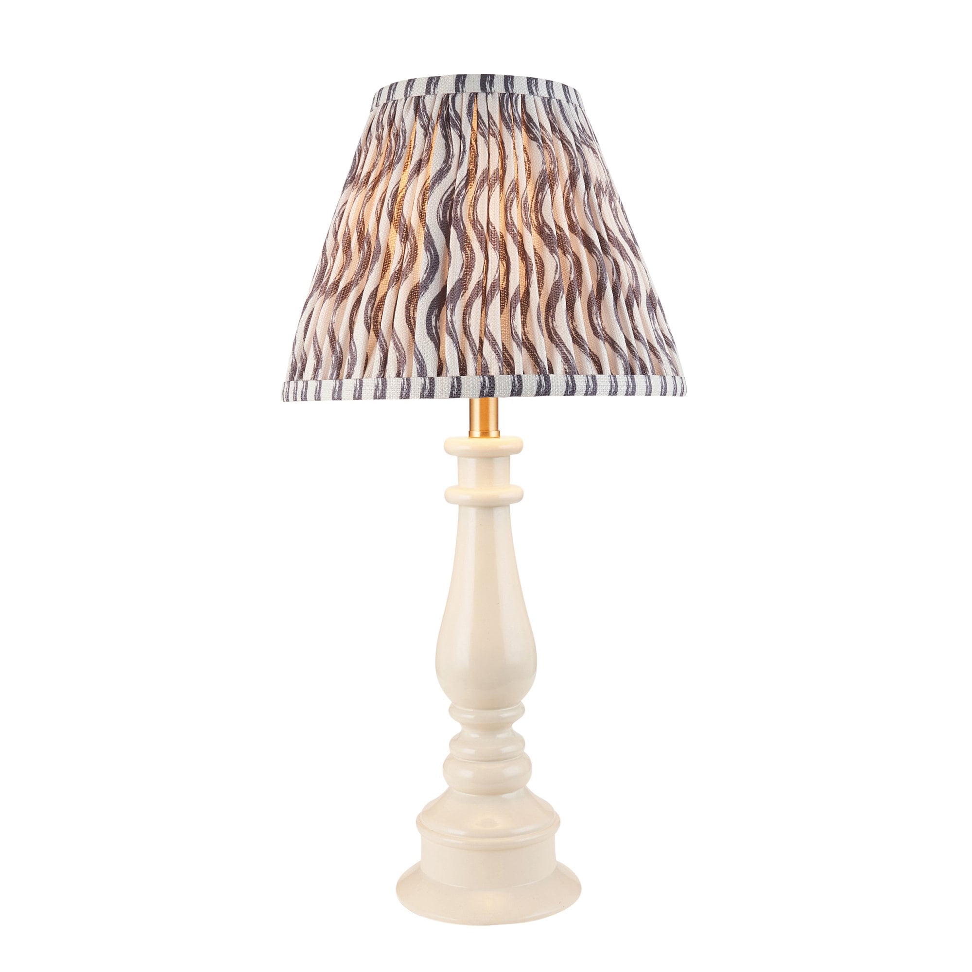 Endon Myrtle Gloss Almond White Table Lamp & Ripple 25cm Pearl Grey Shade