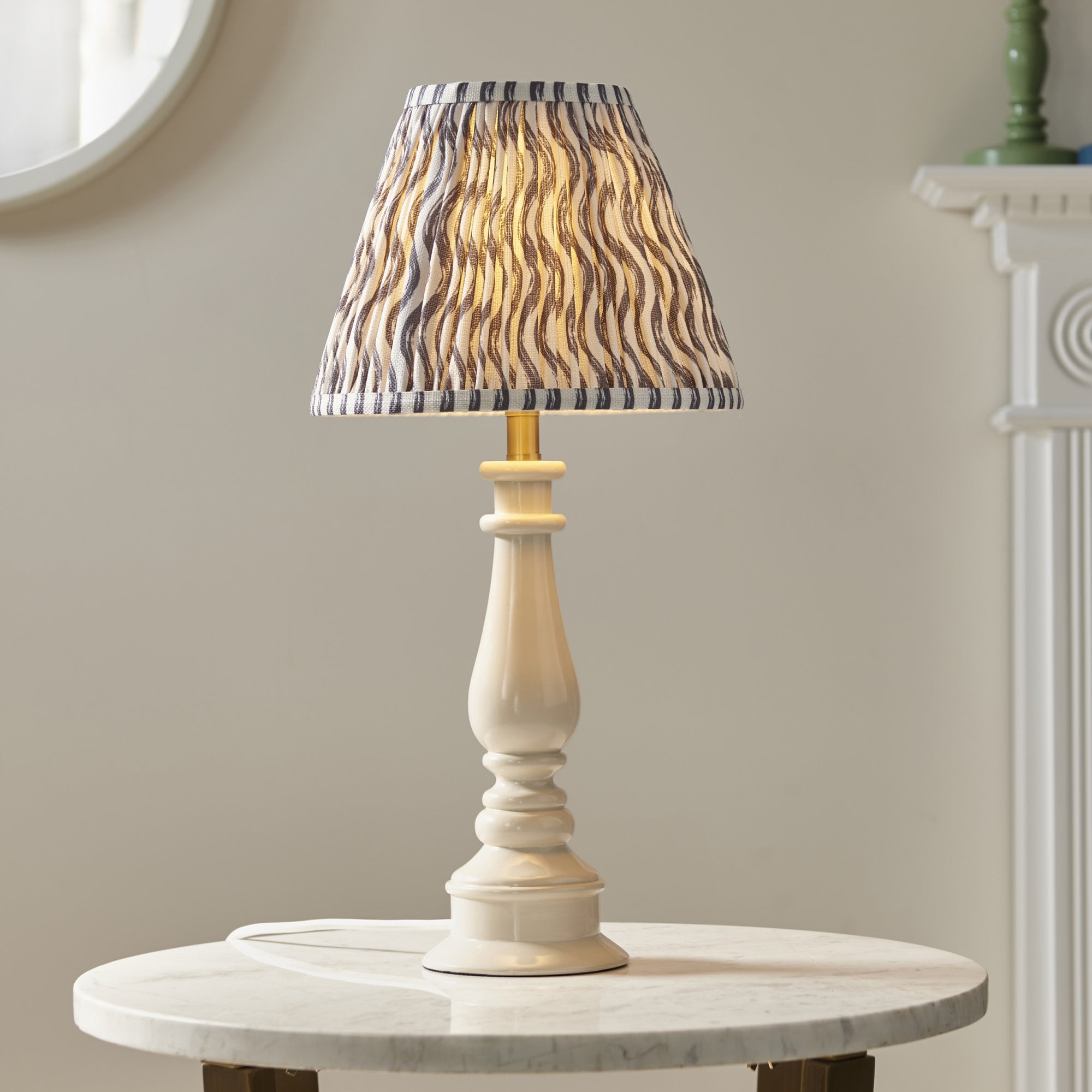 Endon Myrtle Gloss Almond White Table Lamp & Ripple 25cm Pearl Grey Shade