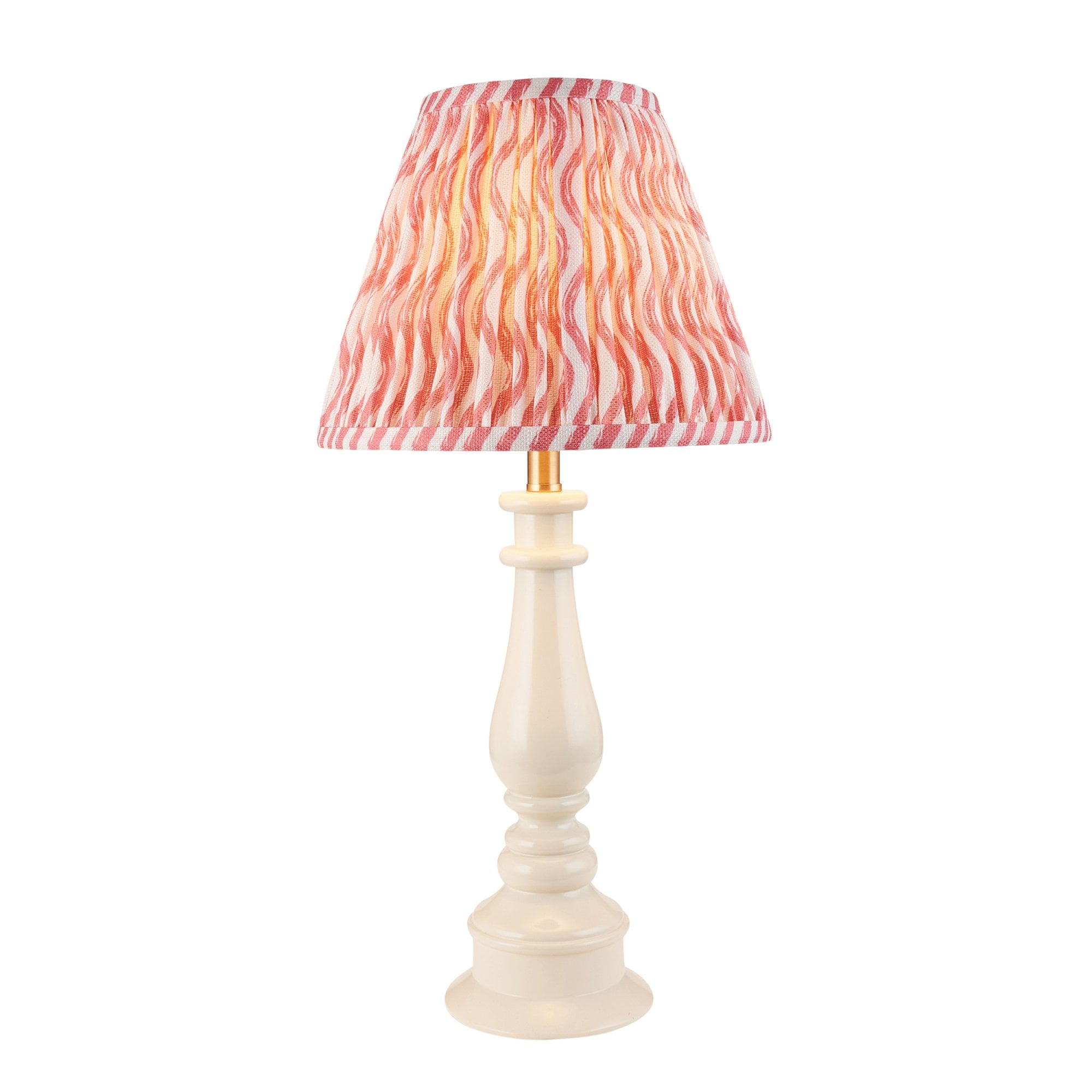 Endon Myrtle Gloss Almond White Table Lamp & Ripple 25cm Coral Pink Shade