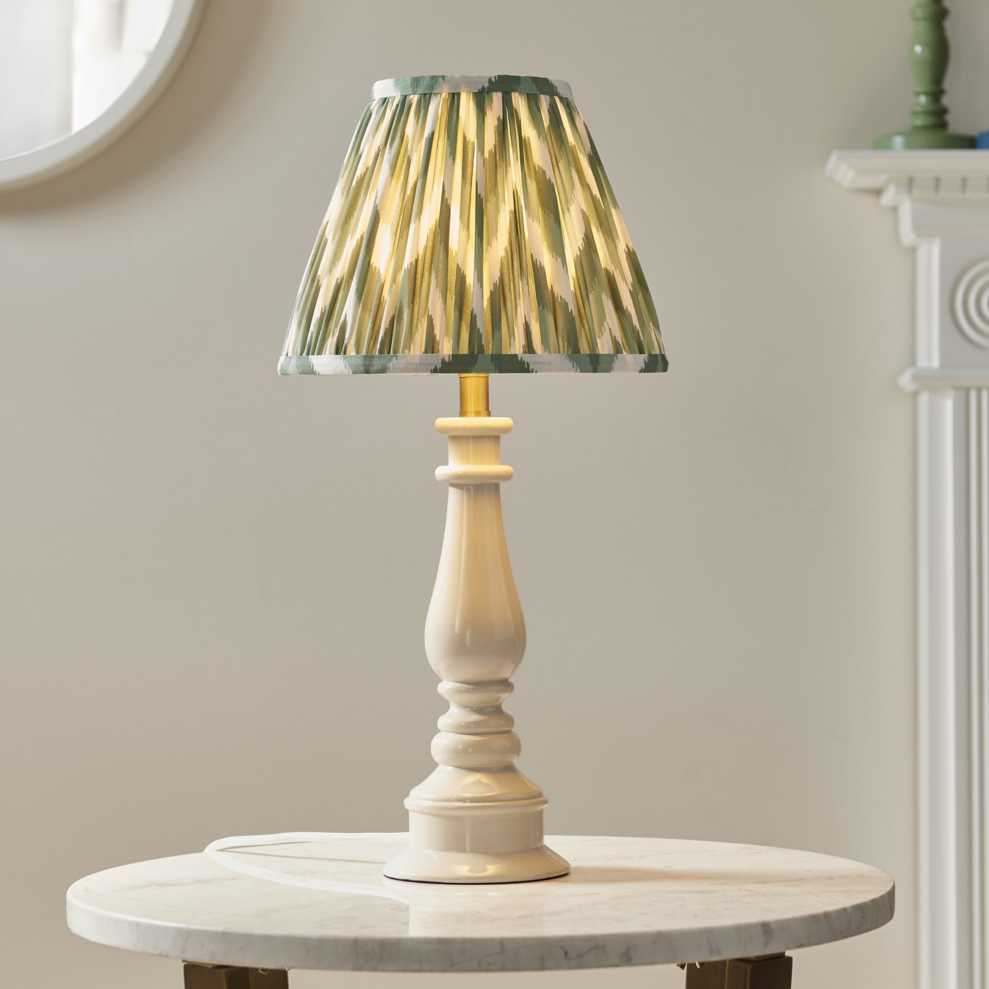Endon Myrtle Gloss Almond White Table Lamp & Zigzag 25cm Cotswold Green Shade