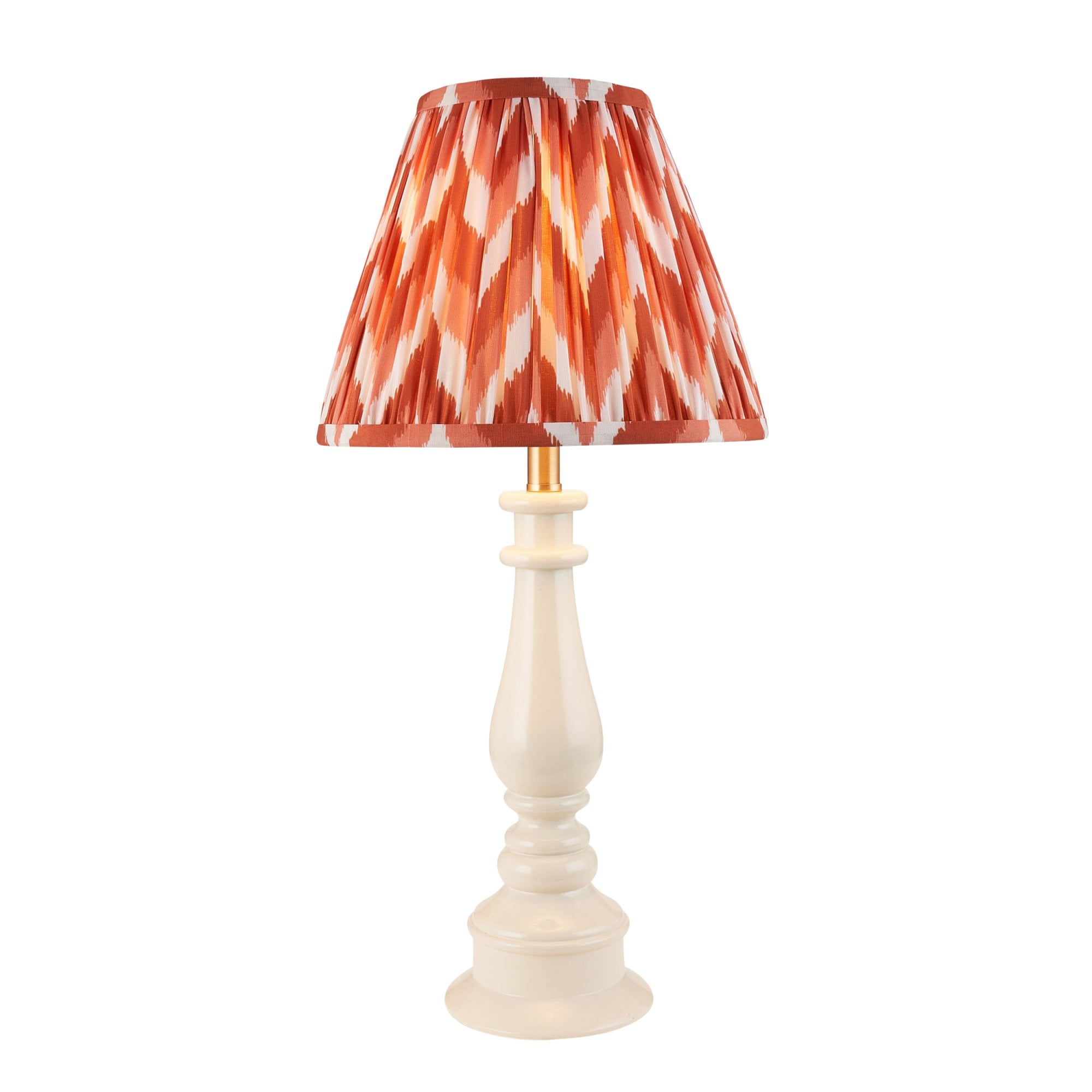 Endon Myrtle Gloss Almond White Table Lamp & Zigzag 25cm Apricot Orange Shade
