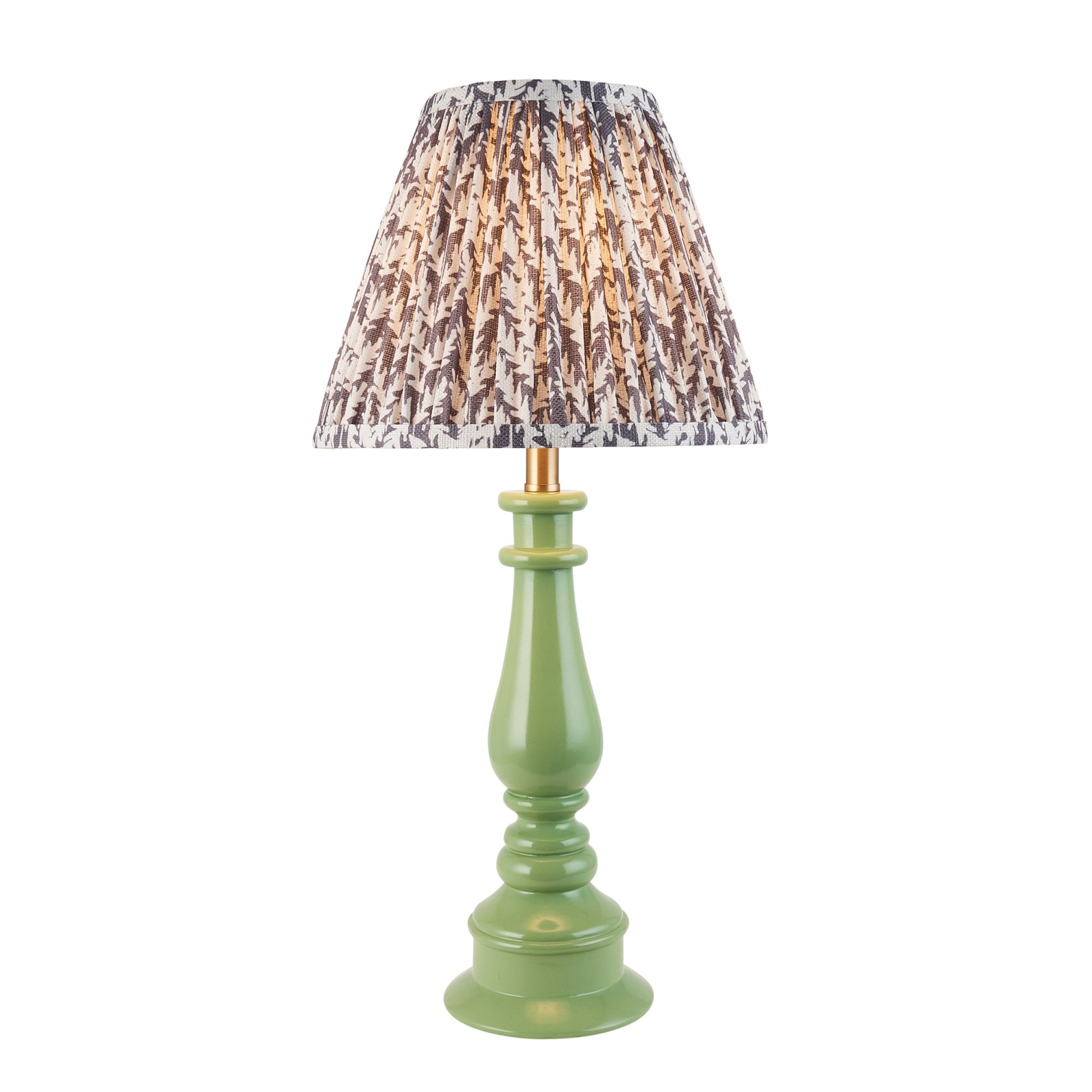 Endon Myrtle Gloss Cotswold Green Table Lamp & Leaf 25cm Pearl Grey Shade