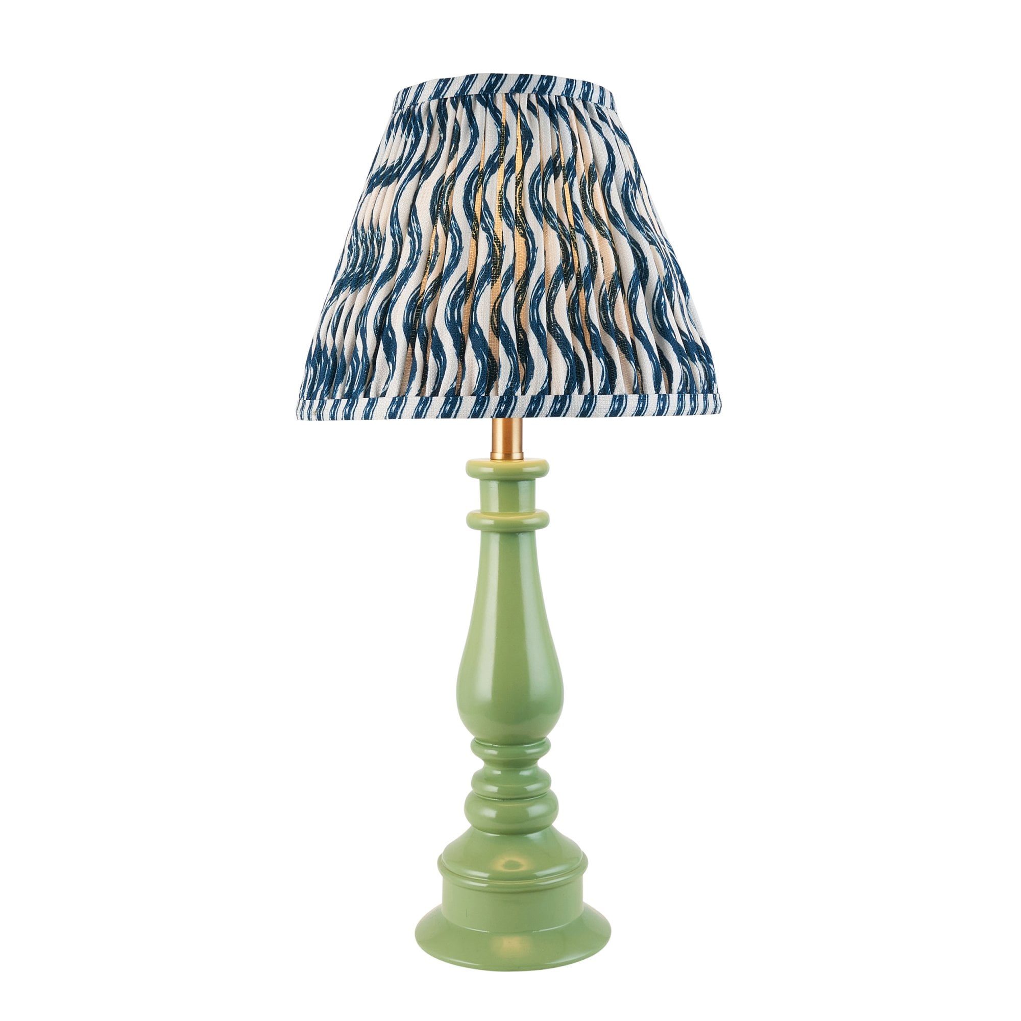 Endon Myrtle Gloss Cotswold Green Table Lamp & Ripple 25cm Marlin Blue Shade