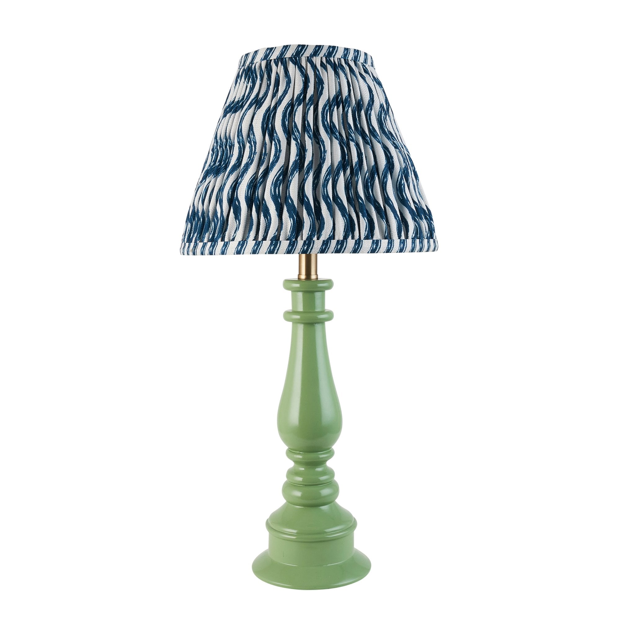 Endon Myrtle Gloss Cotswold Green Table Lamp & Ripple 25cm Marlin Blue Shade