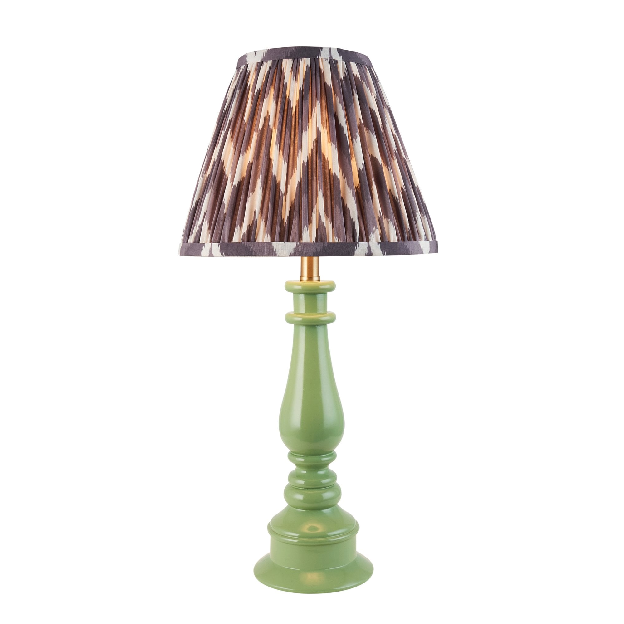 Endon Myrtle Gloss Cotswold Green Table Lamp & Zigzag 25cm Pearl Grey Shade