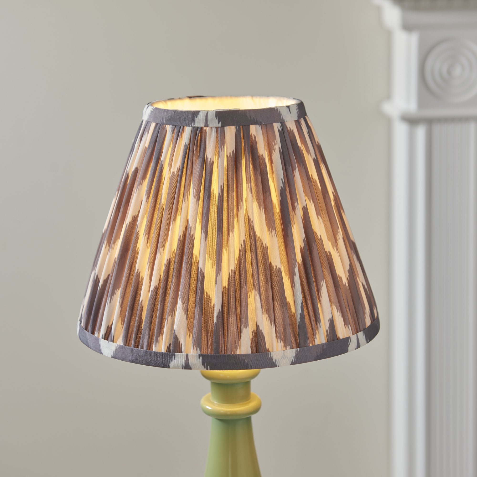 Endon Myrtle Gloss Cotswold Green Table Lamp & Zigzag 25cm Pearl Grey Shade